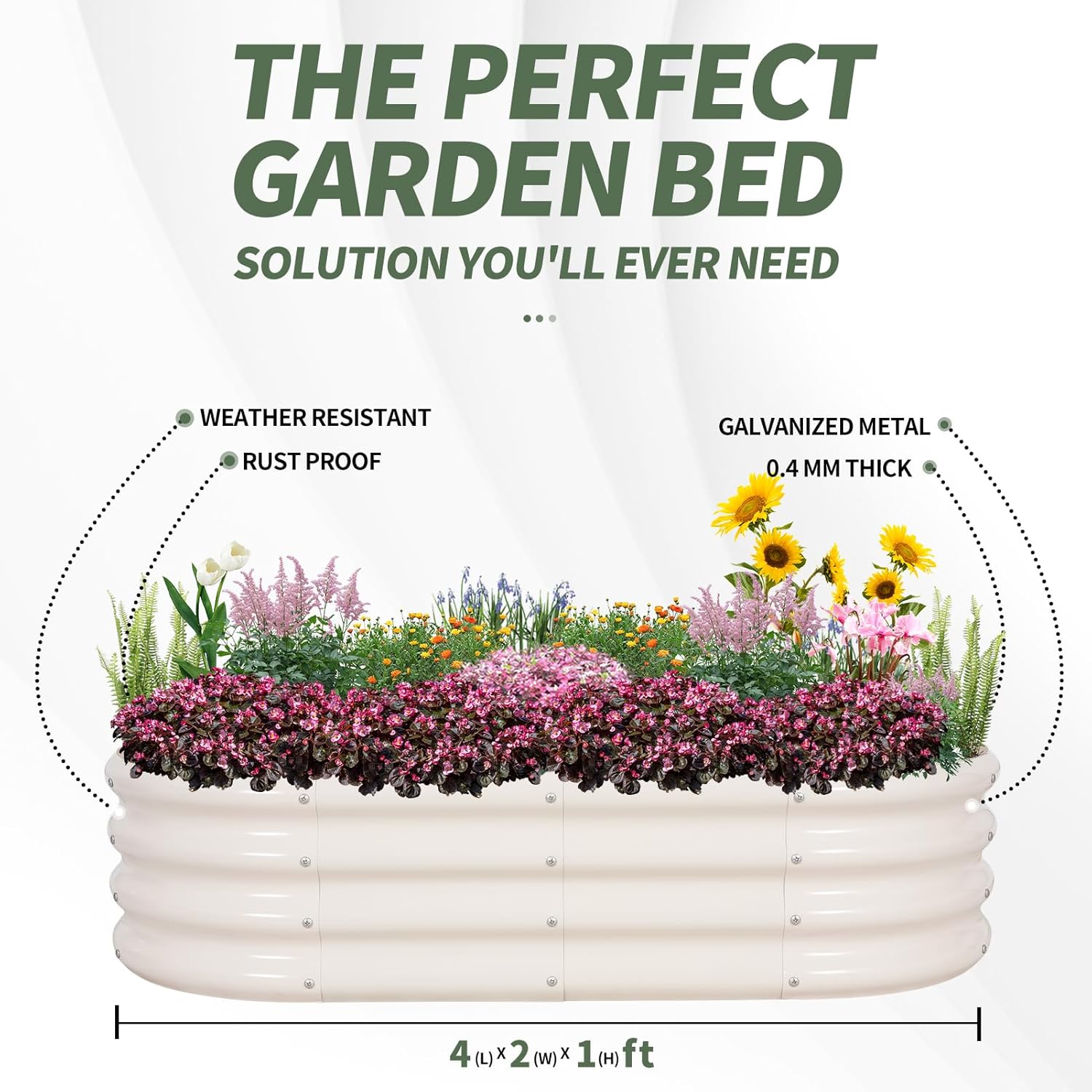 Galvanized Raised Garden Bed- Planter Garden Boxes Outdoor, Raised Beds for Gardening, 4x2x1ft  Garden Bed Kit for Vegetables Flower, Planter Raised Bed with Protective Tape &amp; Tools.