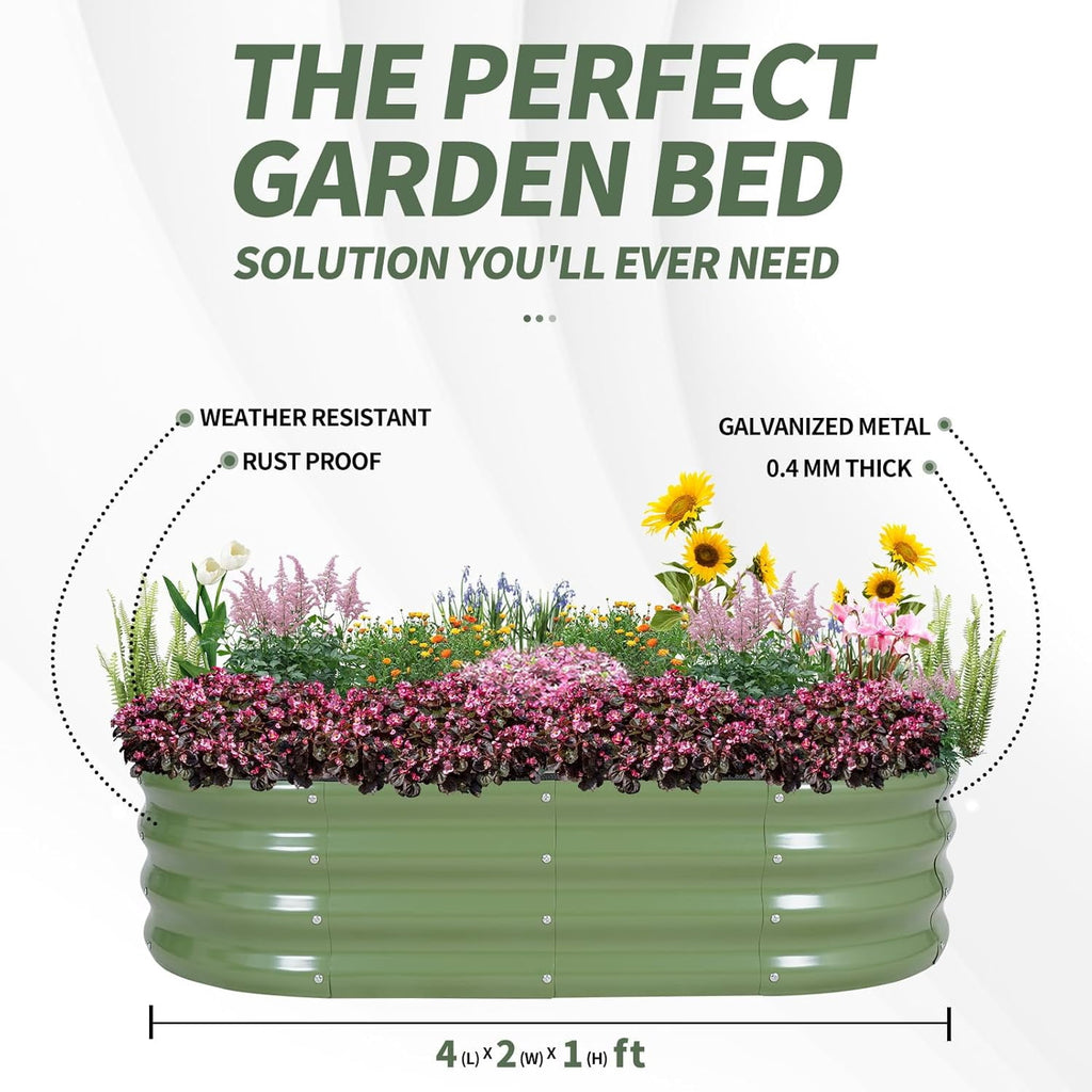 Galvanized Raised Garden Bed- Planter Garden Boxes Outdoor, Raised Beds for Gardening, 4x2x1ft  Garden Bed Kit for Vegetables Flower, Planter Raised Bed with Protective Tape &amp; Tools.