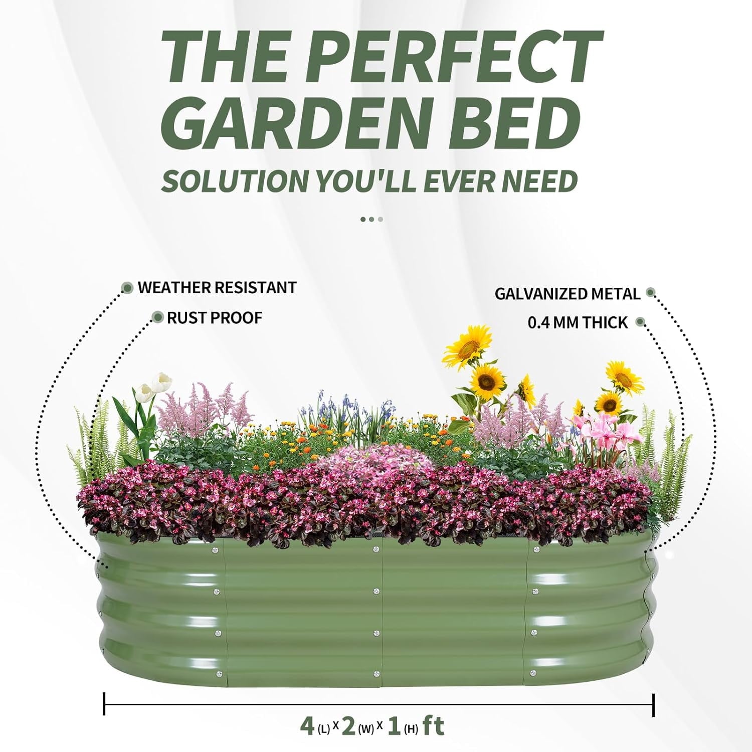 Galvanized Raised Garden Bed- Planter Garden Boxes Outdoor, Raised Beds for Gardening, 4x2x1ft  Garden Bed Kit for Vegetables Flower, Planter Raised Bed with Protective Tape &amp; Tools.