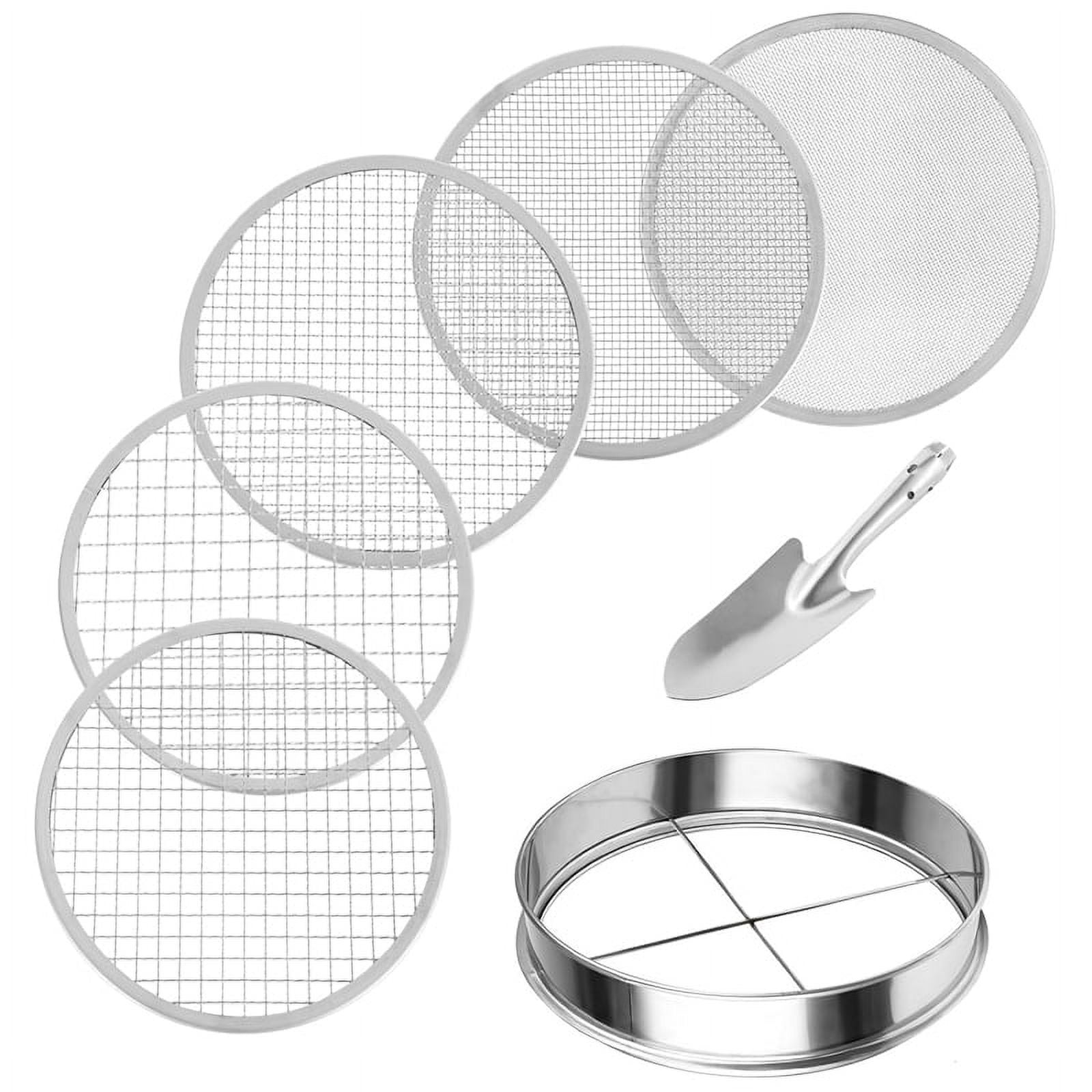 Soil Sifter Stainless Steel Riddle Sieve Set for Gardening with 5 Sizes 8in Diamet Stainless steel6397