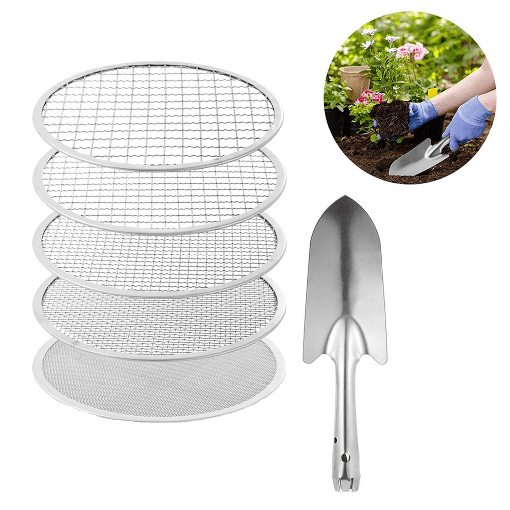 Soil Sifter Stainless Steel Riddle Sieve Set for Gardening with 5 Sizes 8in Diamet Stainless steel6397