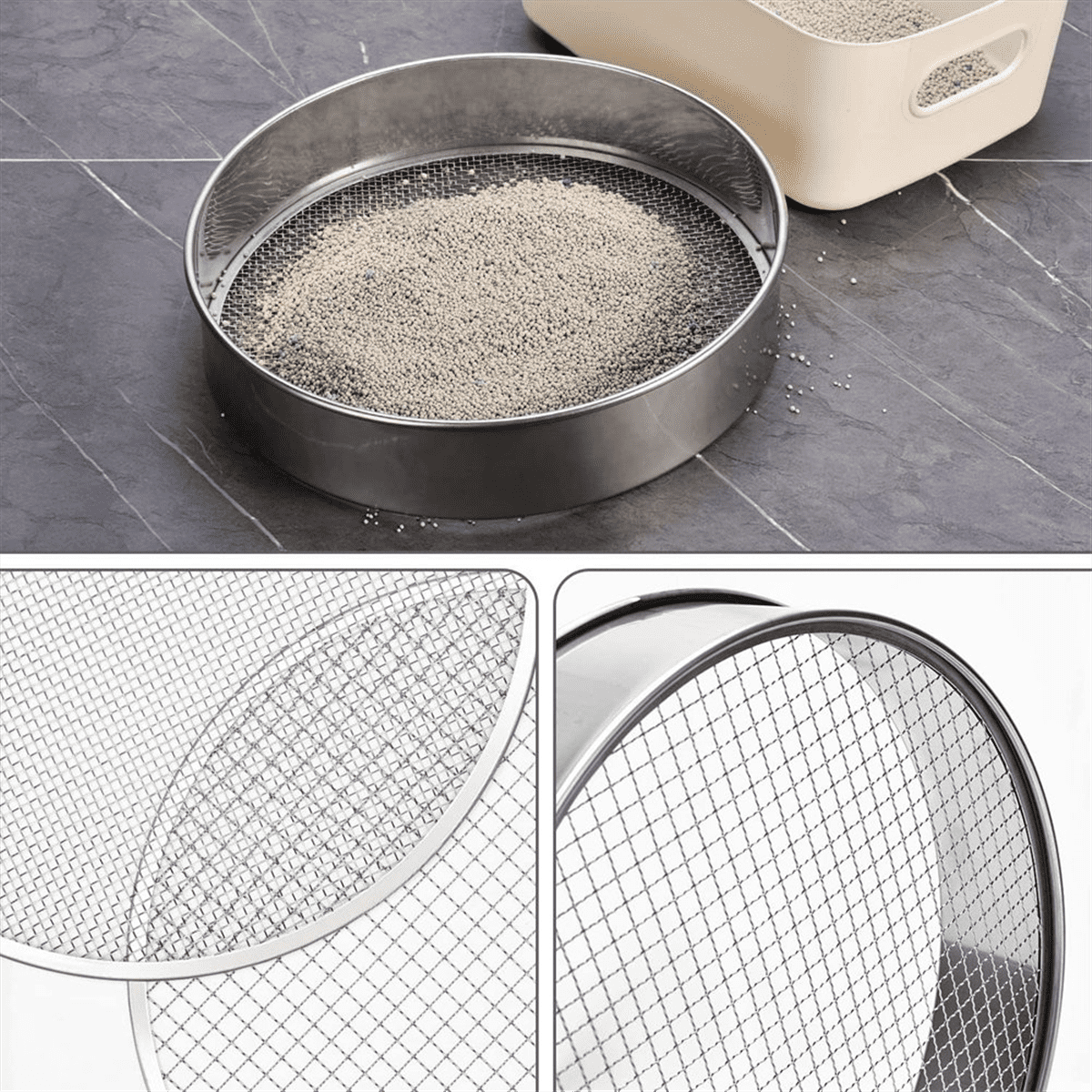 Soil Sifter Stainless Steel Riddle Sieve Set for Gardening with 5 Sizes 8in Diamet Stainless steel6397