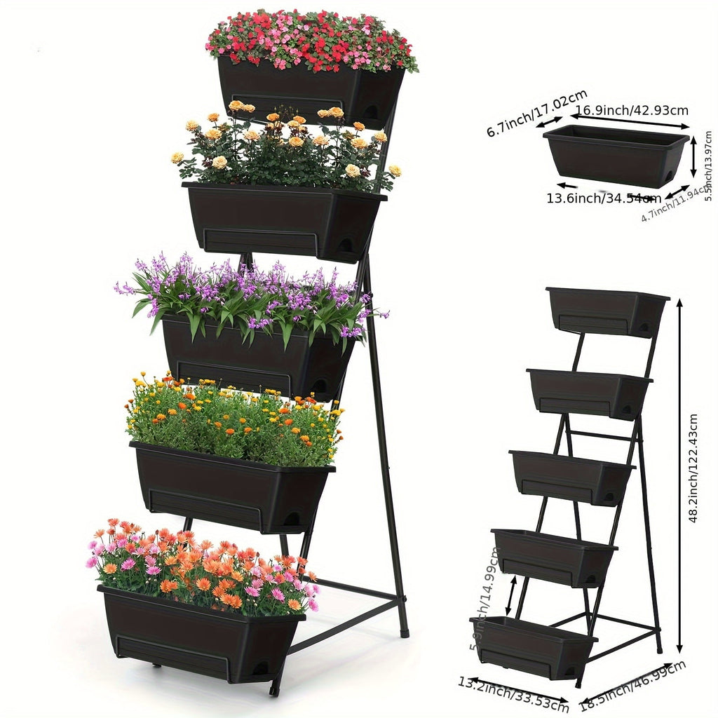 3/4/5-Tier Tall Raised Garden Planter Bed with Legs &amp; Drainage Holes, Vertical Garden Bed with 4 Plastic Cultivation Boxes for Indoor &amp; Outdoor Use