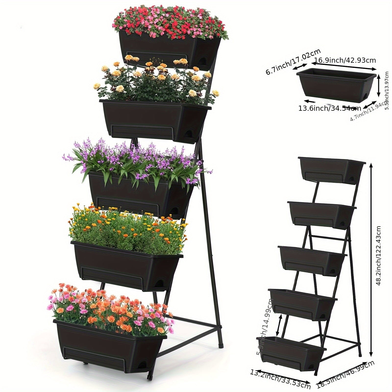 3/4/5-Tier Tall Raised Garden Planter Bed with Legs &amp; Drainage Holes, Vertical Garden Bed with 4 Plastic Cultivation Boxes for Indoor &amp; Outdoor Use