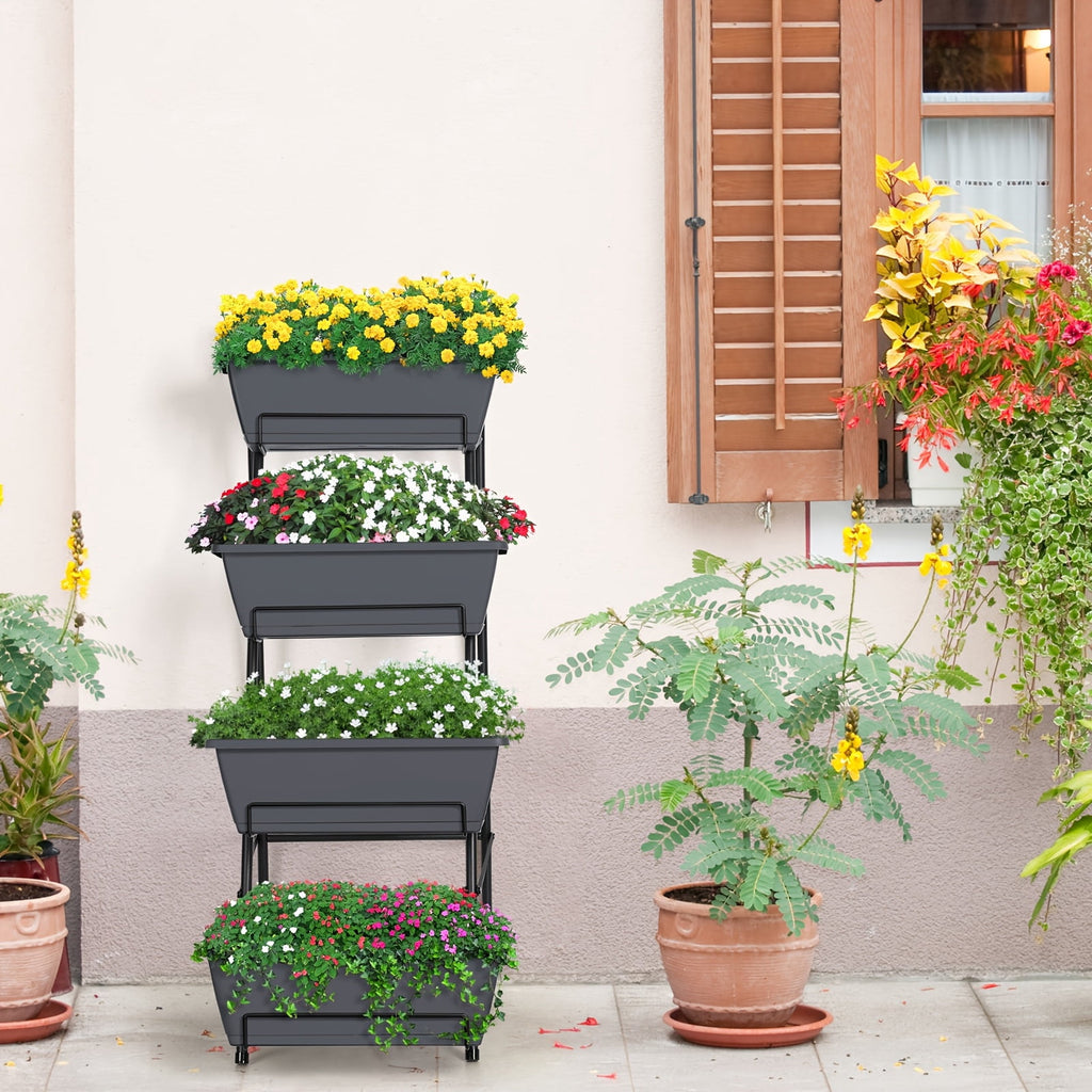3/4/5-Tier Tall Raised Garden Planter Bed with Legs &amp; Drainage Holes, Vertical Garden Bed with 4 Plastic Cultivation Boxes for Indoor &amp; Outdoor Use