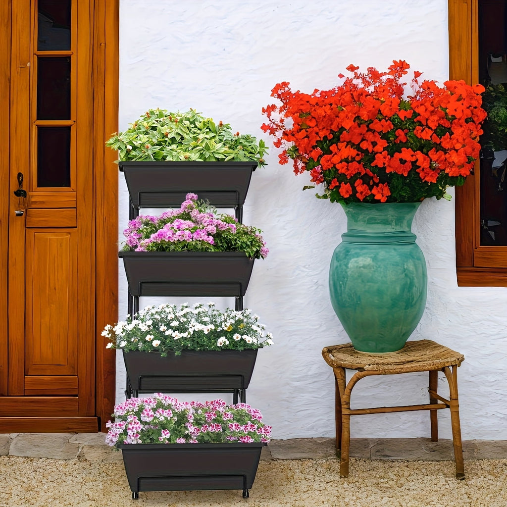 3/4/5-Tier Tall Raised Garden Planter Bed with Legs &amp; Drainage Holes, Vertical Garden Bed with 4 Plastic Cultivation Boxes for Indoor &amp; Outdoor Use