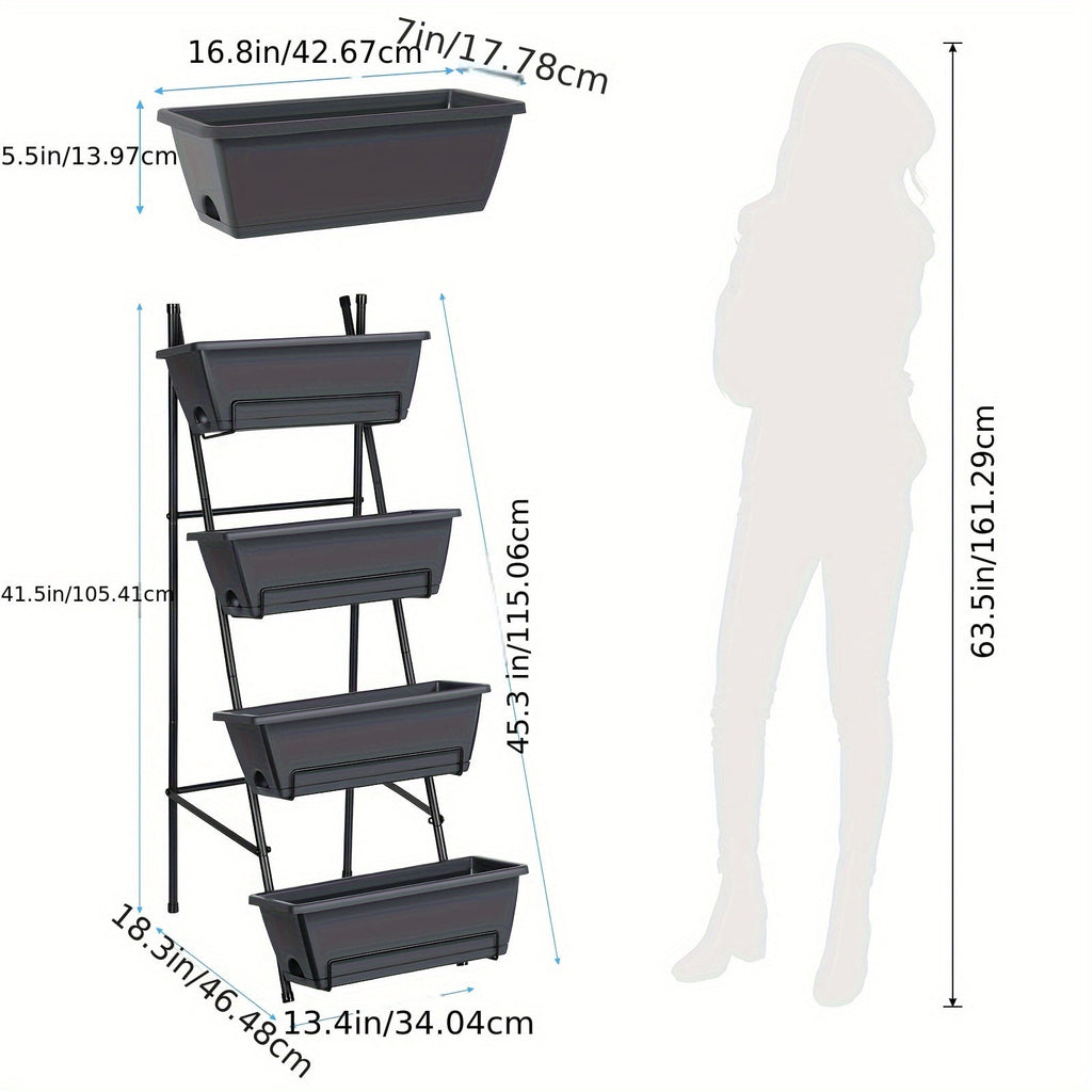 3/4/5-Tier Tall Raised Garden Planter Bed with Legs &amp; Drainage Holes, Vertical Garden Bed with 4 Plastic Cultivation Boxes for Indoor &amp; Outdoor Use