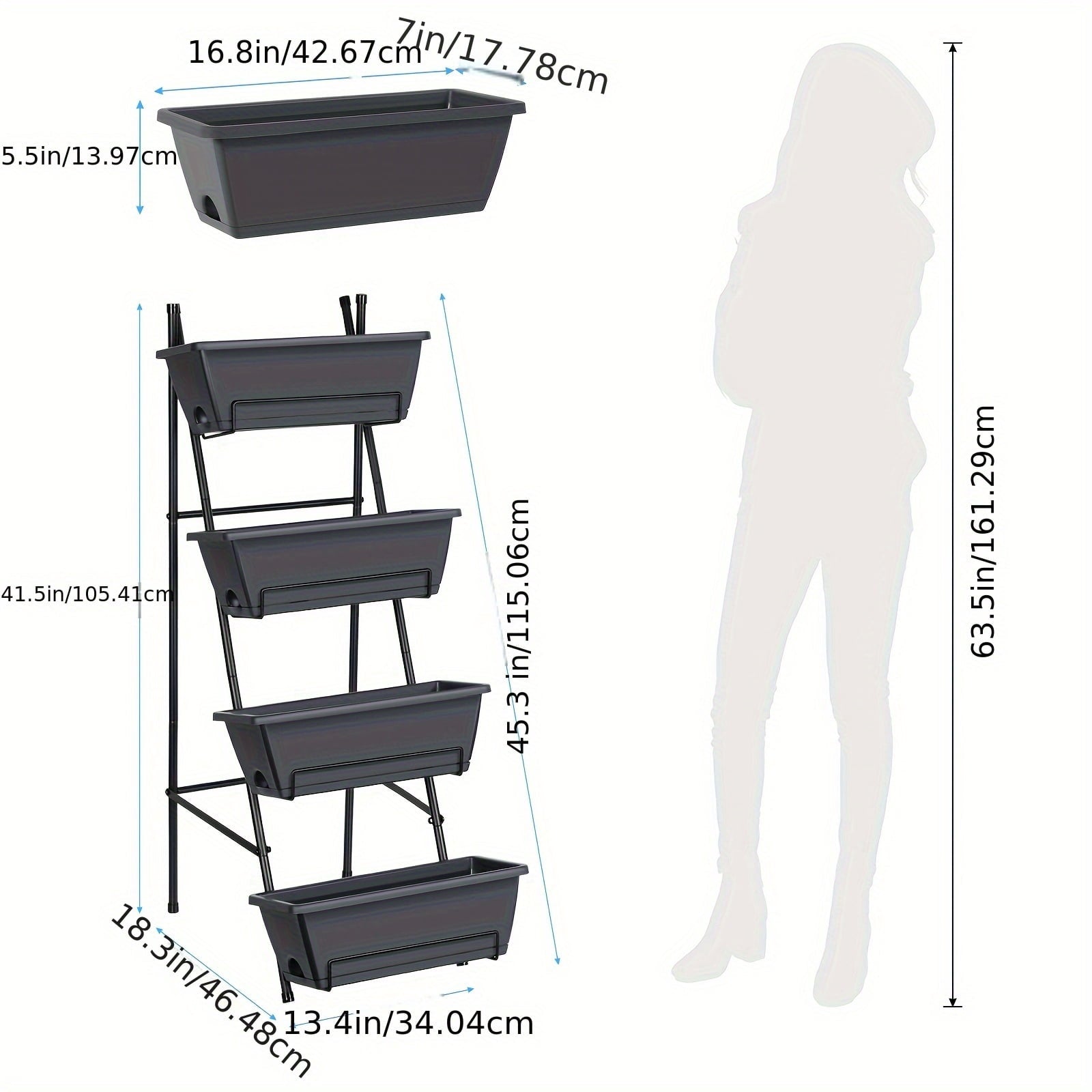 3/4/5-Tier Tall Raised Garden Planter Bed with Legs &amp; Drainage Holes, Vertical Garden Bed with 4 Plastic Cultivation Boxes for Indoor &amp; Outdoor Use