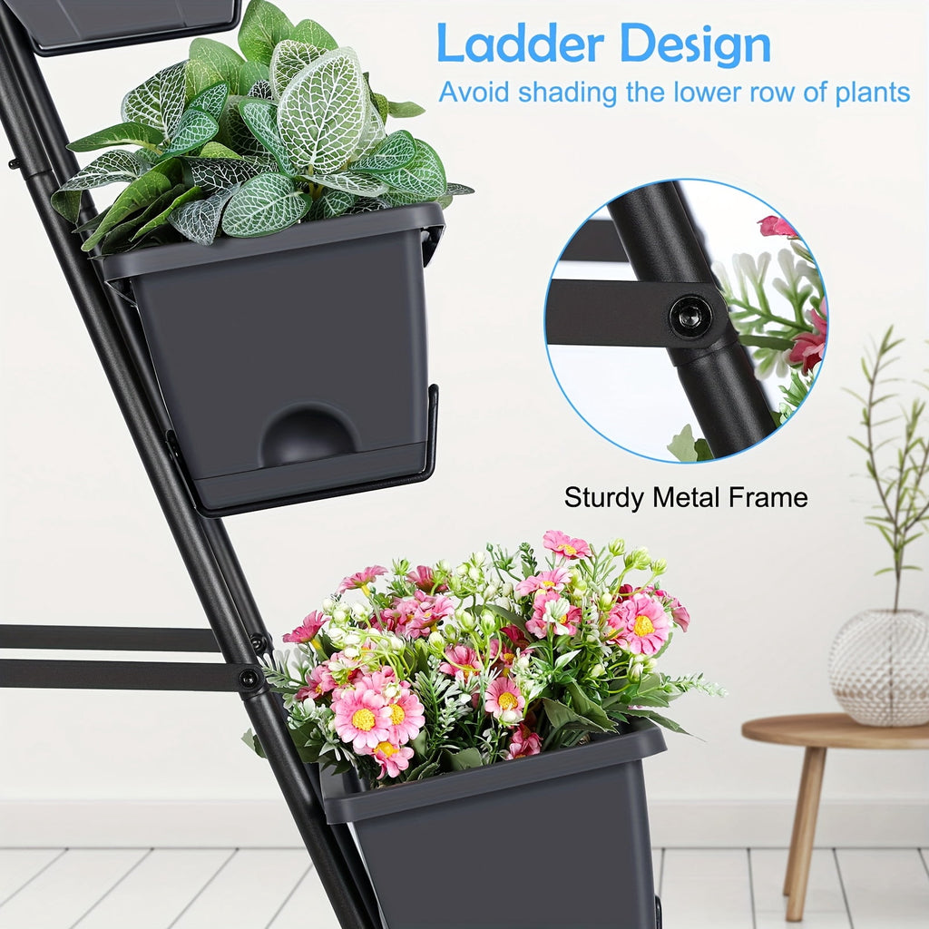 3/4/5-Tier Tall Raised Garden Planter Bed with Legs &amp; Drainage Holes, Vertical Garden Bed with 4 Plastic Cultivation Boxes for Indoor &amp; Outdoor Use