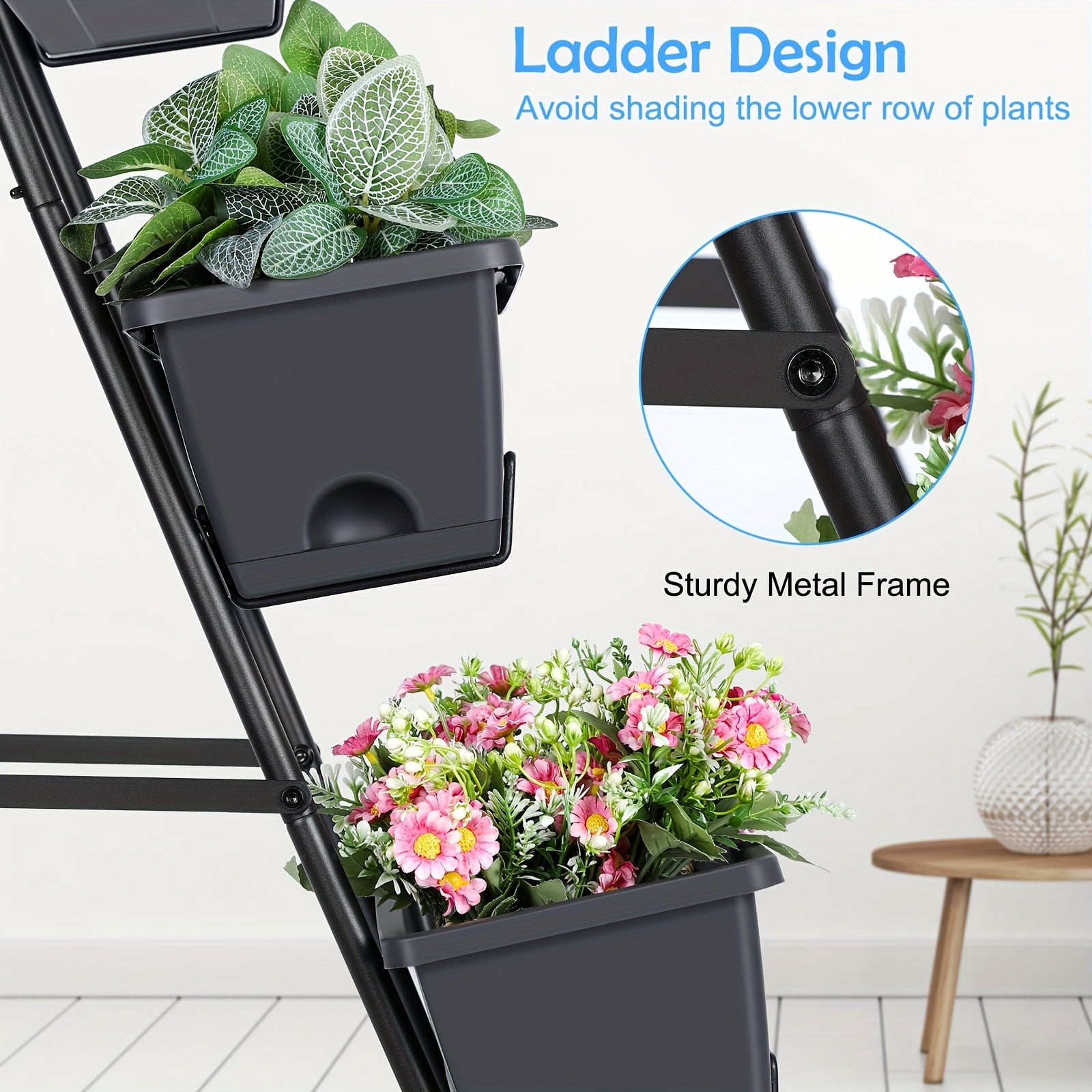 3/4/5-Tier Tall Raised Garden Planter Bed with Legs &amp; Drainage Holes, Vertical Garden Bed with 4 Plastic Cultivation Boxes for Indoor &amp; Outdoor Use