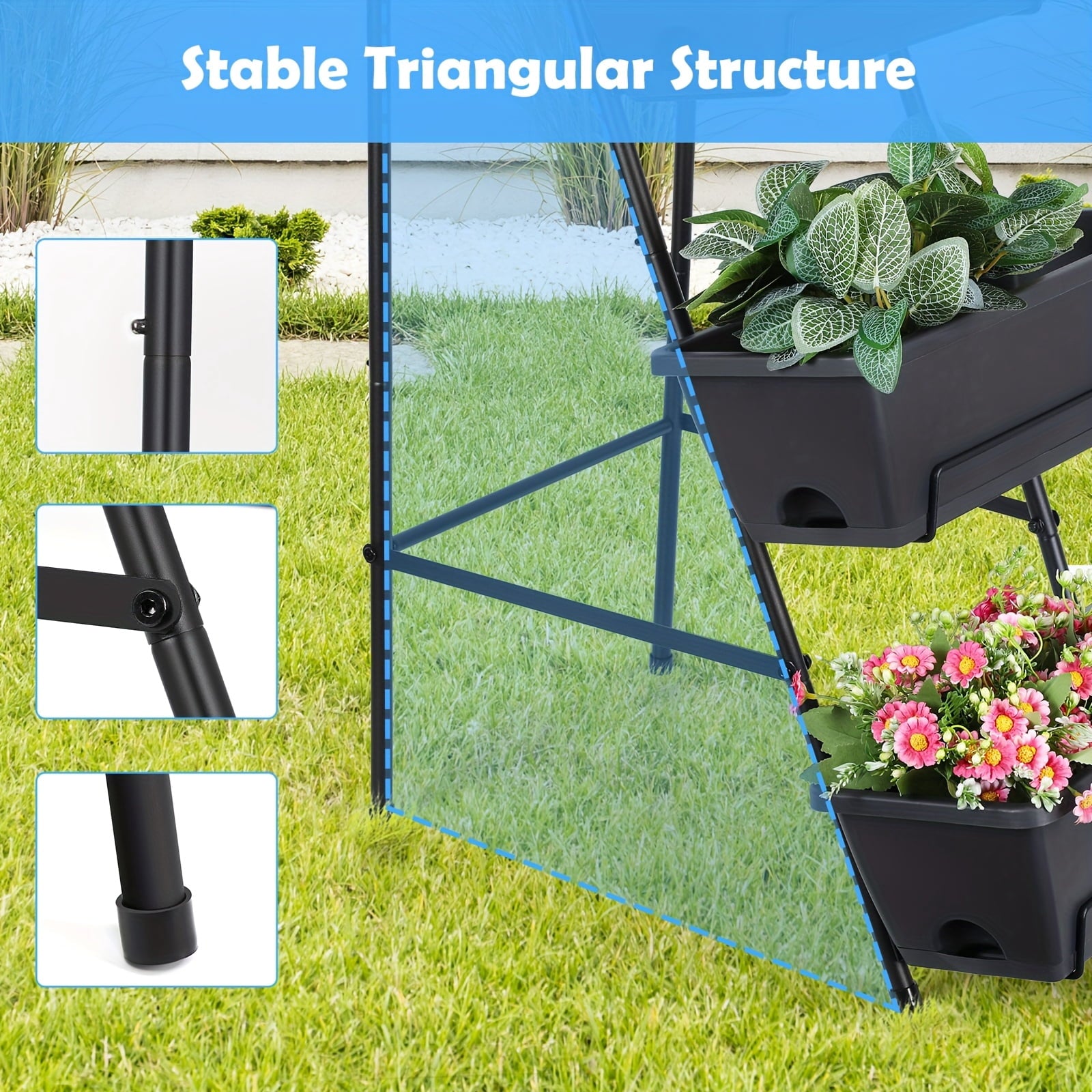 3/4/5-Tier Tall Raised Garden Planter Bed with Legs &amp; Drainage Holes, Vertical Garden Bed with 4 Plastic Cultivation Boxes for Indoor &amp; Outdoor Use