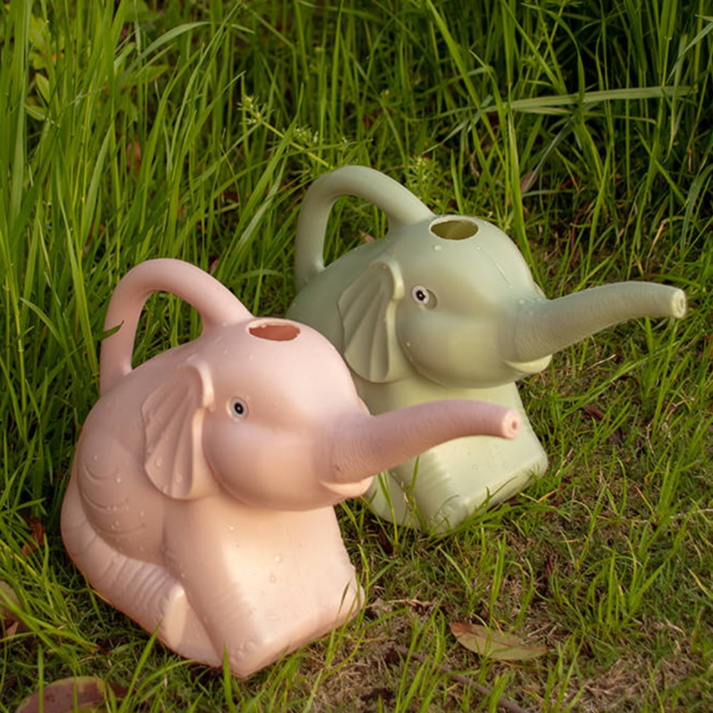 2 Lovely Pink Plastic Watering Cans with Long Spout for Gardening Use