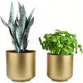 Large Gold Planters Metal Aloe Brass-Tone Plant Pots Indoor Decorative Flower Pots with Drain Holes 8+7.1Inch