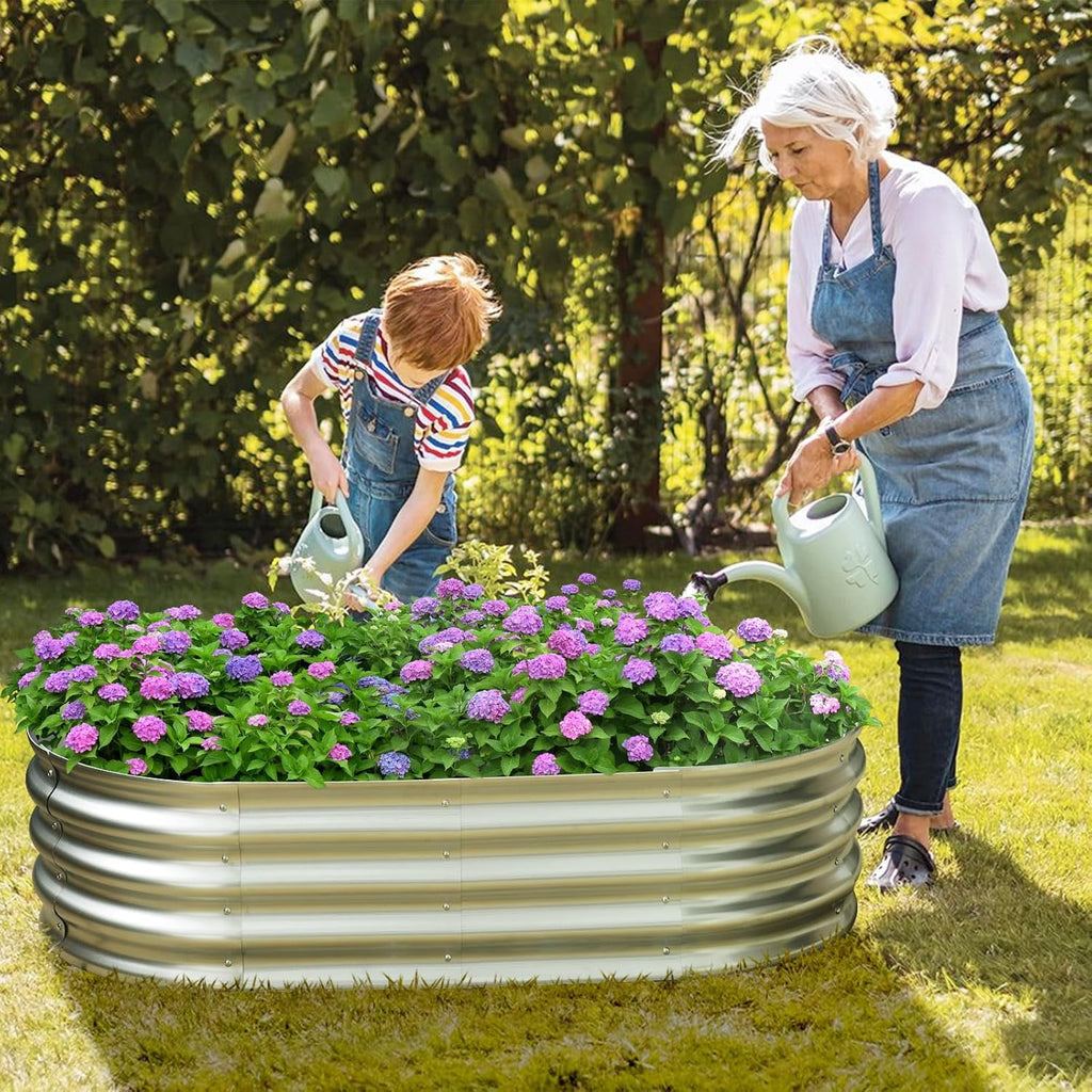 Galvanized Raised Garden Bed for Outdoor: 4X2X1ft Durable Metal Vegetable Plant Container Kit - Oval Planter Box for Gardening Flower Trough