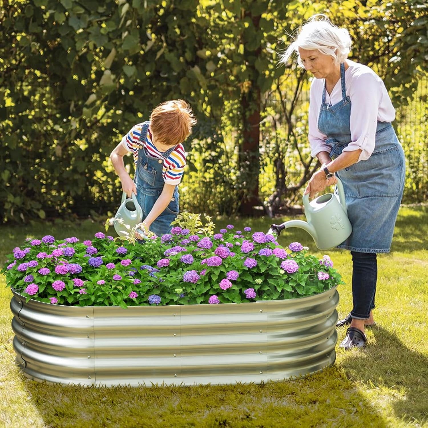 Galvanized Raised Garden Bed for Outdoor: 4X2X1ft Durable Metal Vegetable Plant Container Kit - Oval Planter Box for Gardening Flower Trough