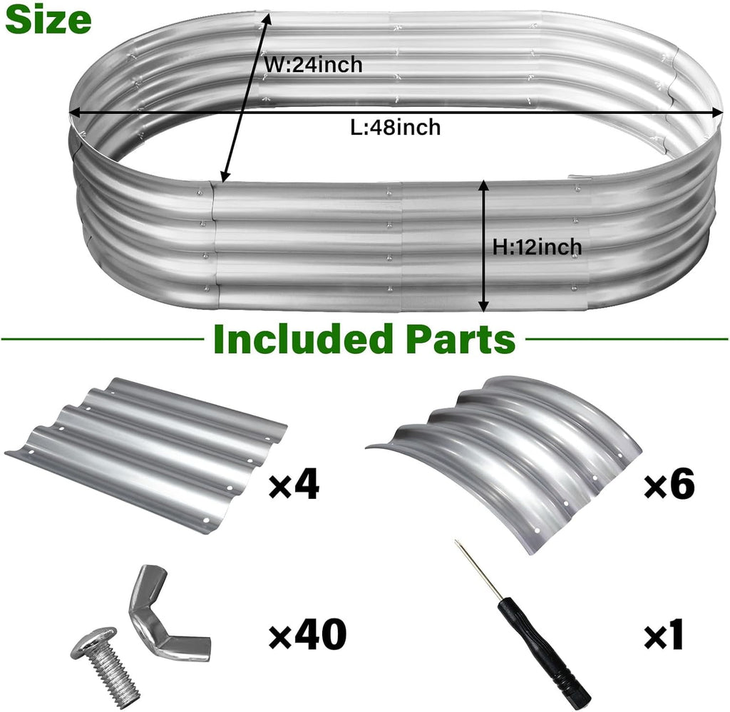 Galvanized Raised Garden Bed for Outdoor: 4X2X1ft Durable Metal Vegetable Plant Container Kit - Oval Planter Box for Gardening Flower Trough