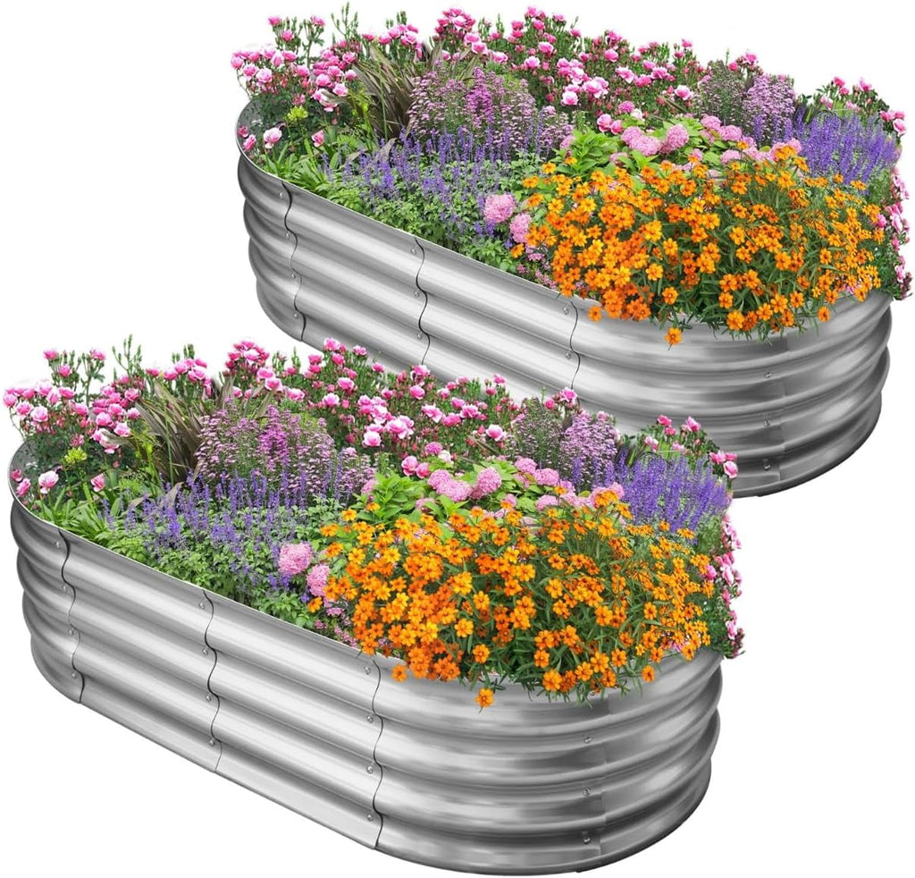 Galvanized Raised Garden Bed for Outdoor: 4X2X1ft Durable Metal Vegetable Plant Container Kit - Oval Planter Box for Gardening Flower Trough