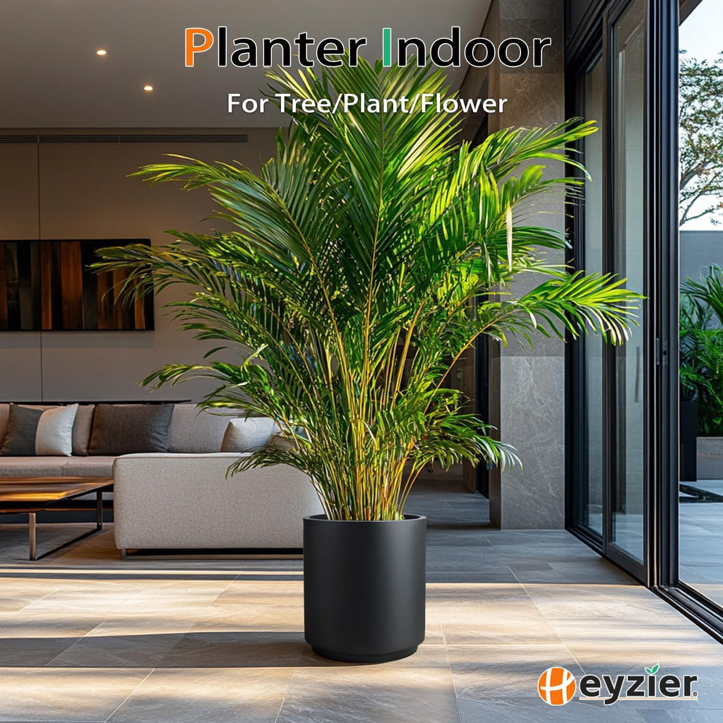 Round Concrete Planter Outdoor Indoor, Large Cement Plant Pots for Flowers (Black, 16 inch)