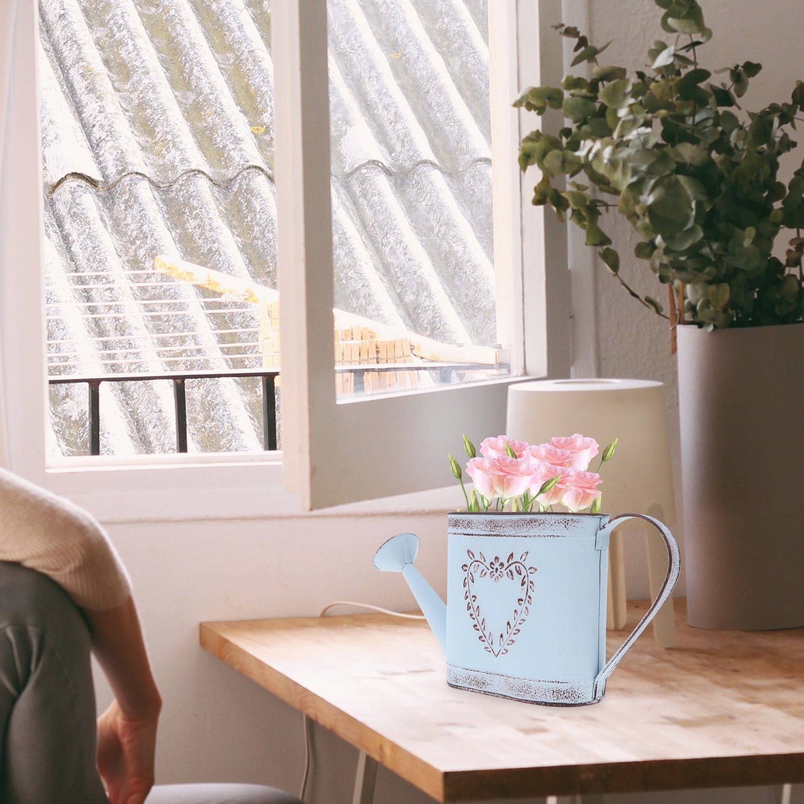 2pcs Iron Flowerpot Metal Watering Can Vintage Vase Desktop Decoration