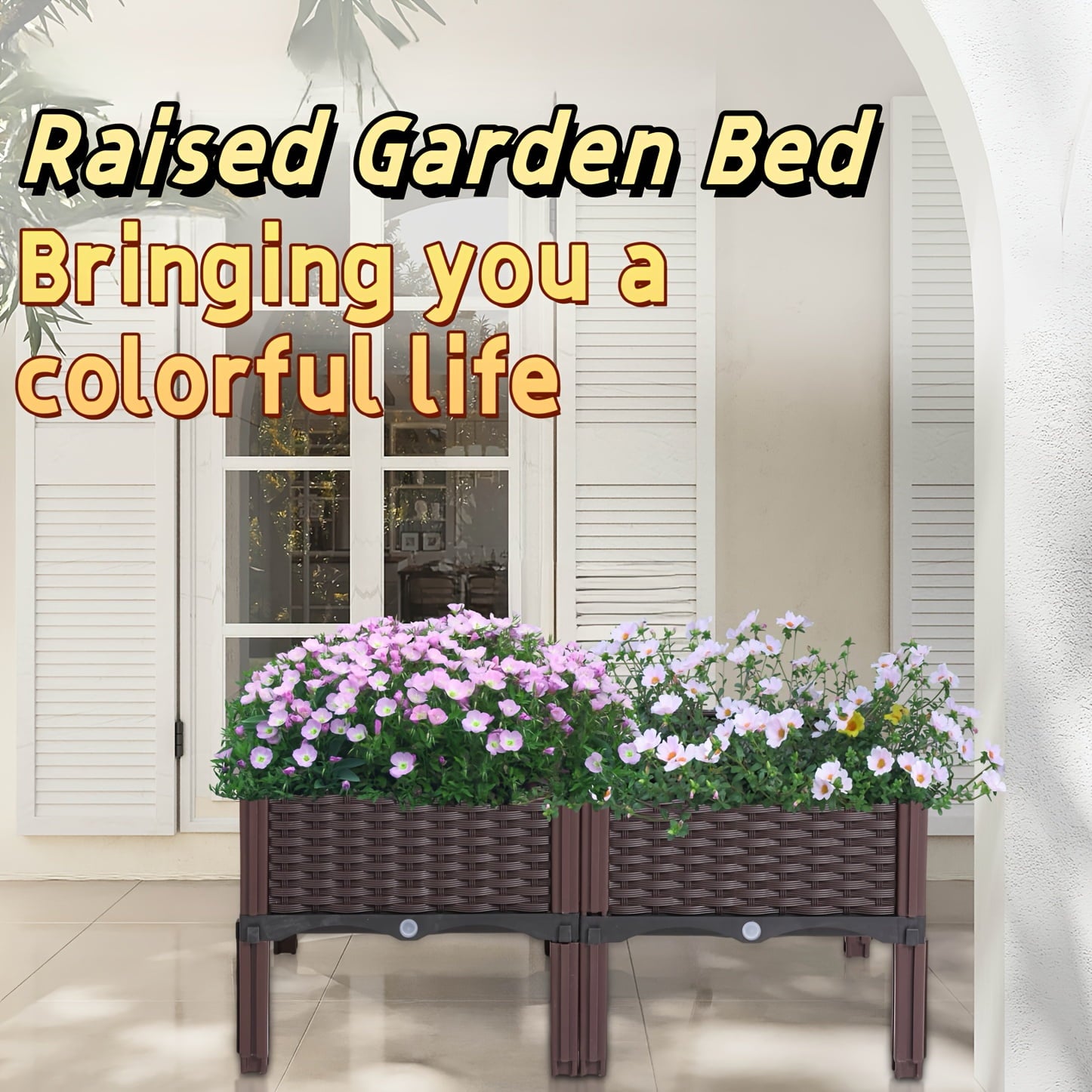 Large Outdoor Planting Box, Raised Garden Bed with Elevated Planter for Patio Balcony Deck Gardening - Perfect for Flowers Vegetables Tomatoes Herbs Brown