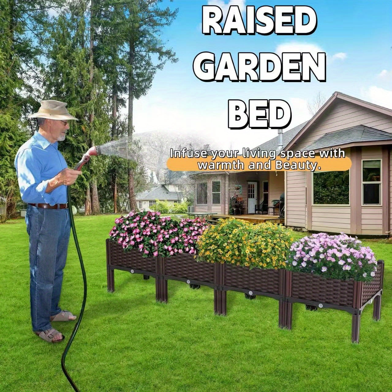 Large Outdoor Planting Box, Raised Garden Bed with Elevated Planter for Patio Balcony Deck Gardening - Perfect for Flowers Vegetables Tomatoes Herbs Brown