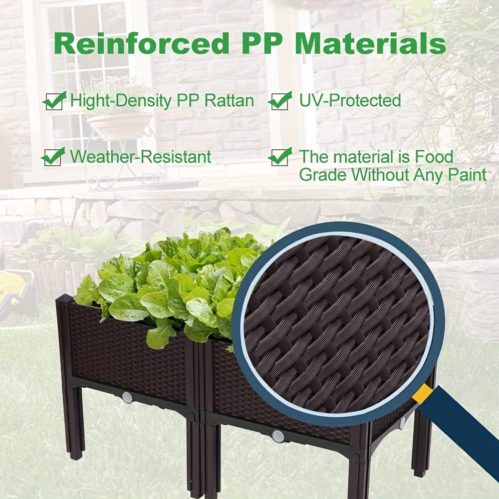 Large Outdoor Planting Box, Raised Garden Bed with Elevated Planter for Patio Balcony Deck Gardening - Perfect for Flowers Vegetables Tomatoes Herbs Brown