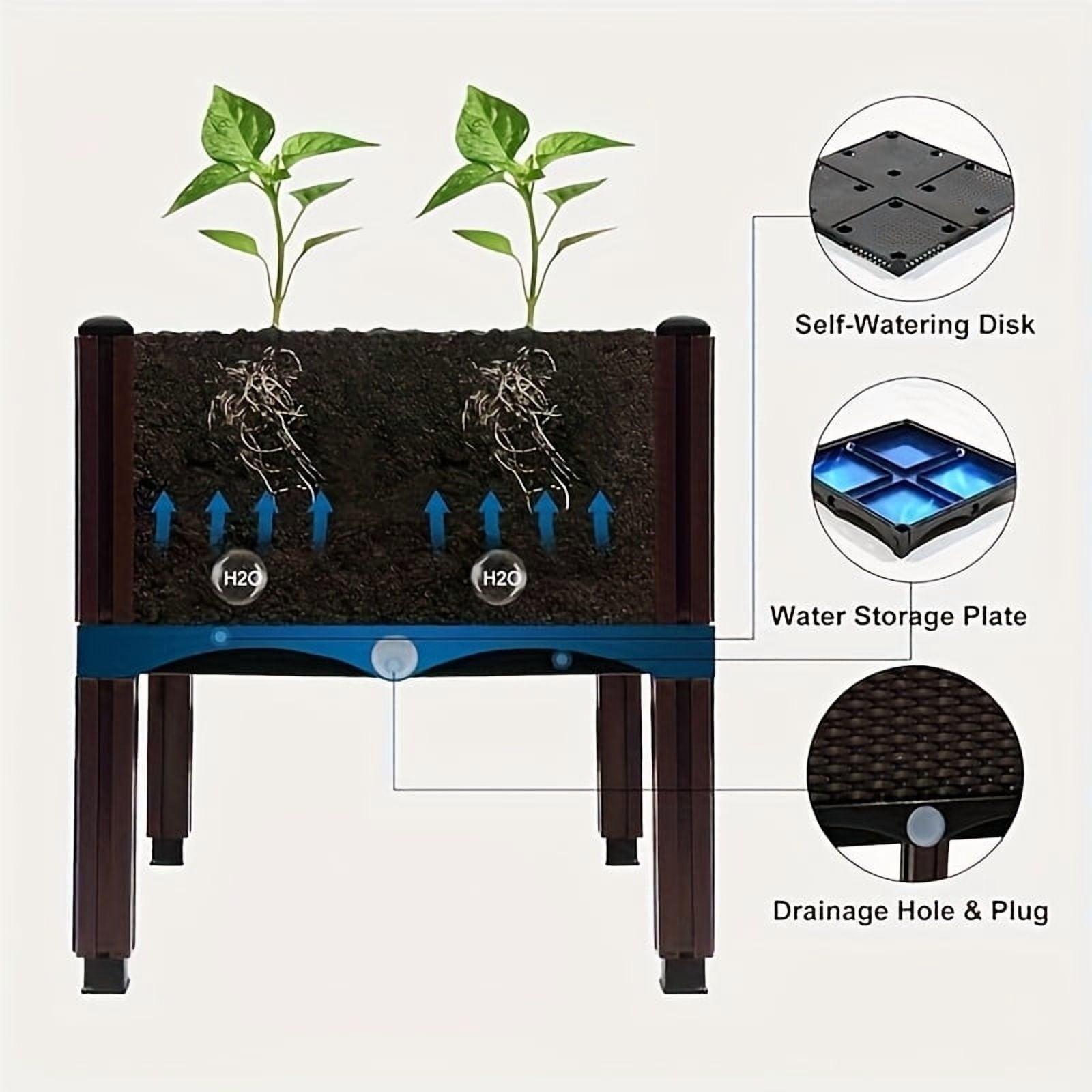 Large Outdoor Planting Box, Raised Garden Bed with Elevated Planter for Patio Balcony Deck Gardening - Perfect for Flowers Vegetables Tomatoes Herbs Brown