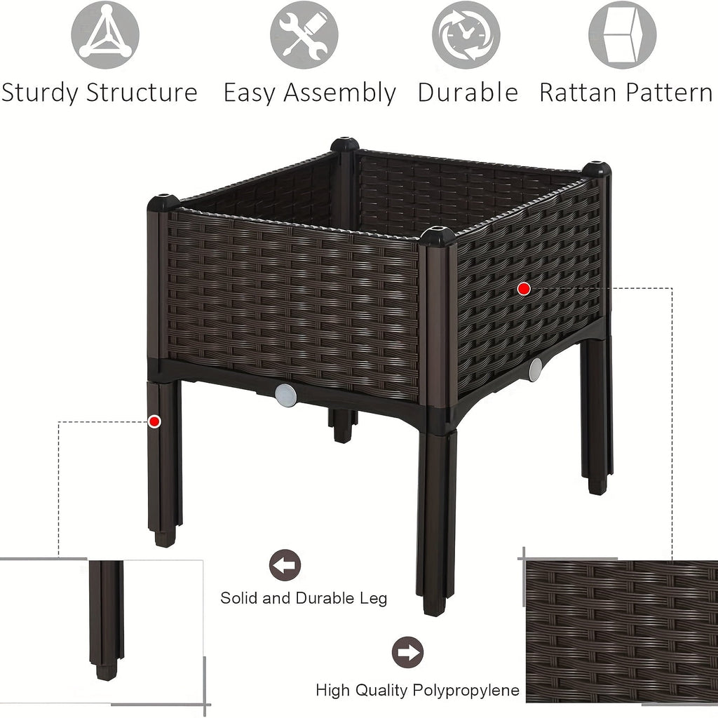 Large Outdoor Planting Box, Raised Garden Bed with Elevated Planter for Patio Balcony Deck Gardening - Perfect for Flowers Vegetables Tomatoes Herbs Brown