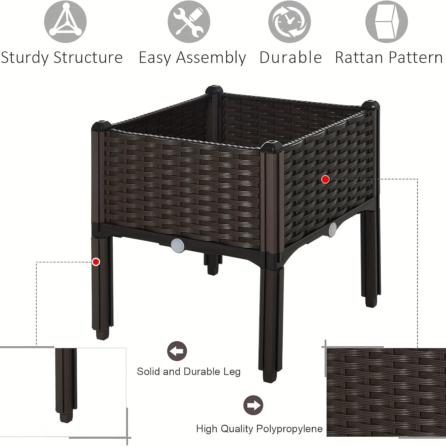 Large Outdoor Planting Box, Raised Garden Bed with Elevated Planter for Patio Balcony Deck Gardening - Perfect for Flowers Vegetables Tomatoes Herbs Brown