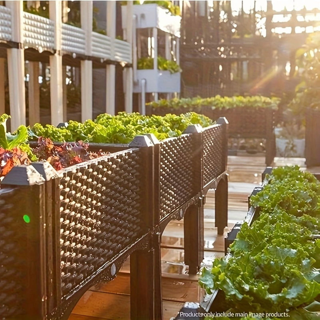 Large Outdoor Planting Box, Raised Garden Bed with Elevated Planter for Patio Balcony Deck Gardening - Perfect for Flowers Vegetables Tomatoes Herbs Brown