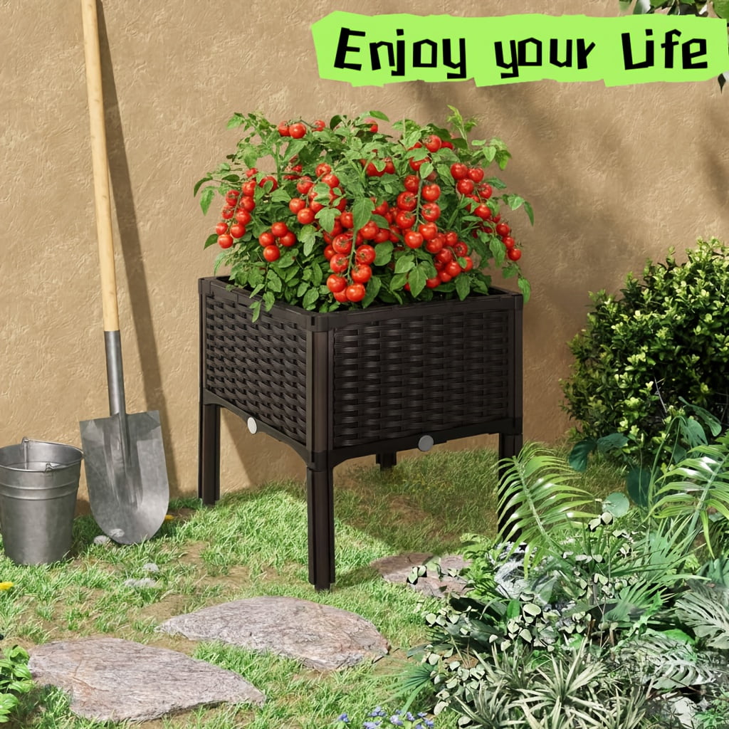 Large Outdoor Planting Box, Raised Garden Bed with Elevated Planter for Patio Balcony Deck Gardening - Perfect for Flowers Vegetables Tomatoes Herbs Brown