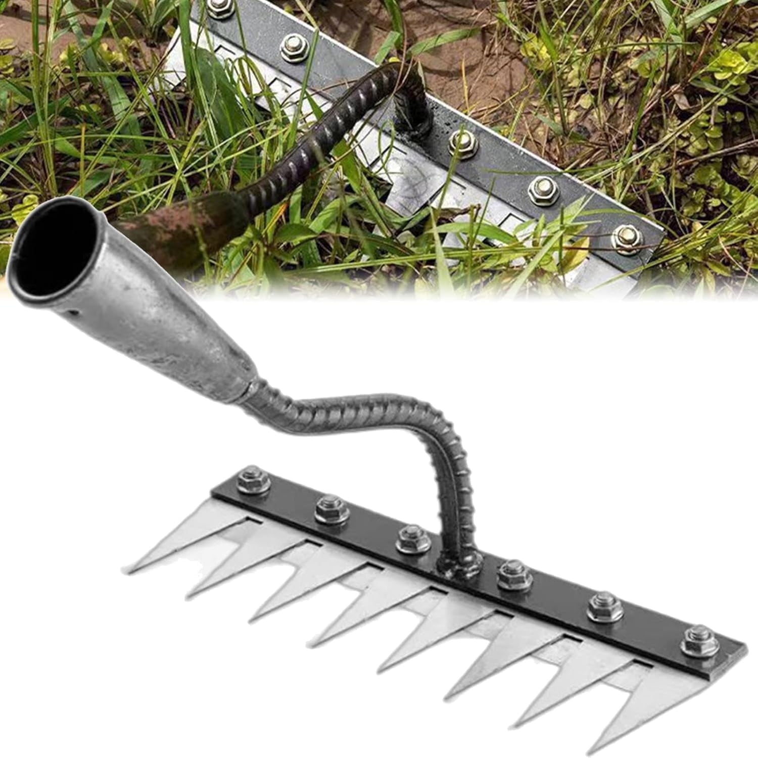 Iron Rake 2.0 - Upgraded Iron Weeding Rake for Gardening and Weeding, Heavy Duty Carbon Steel Rakes with 5/6/7/8 Teeth for Lawn Loosening, Dethatching in Tight Spaces (7 Teeth)