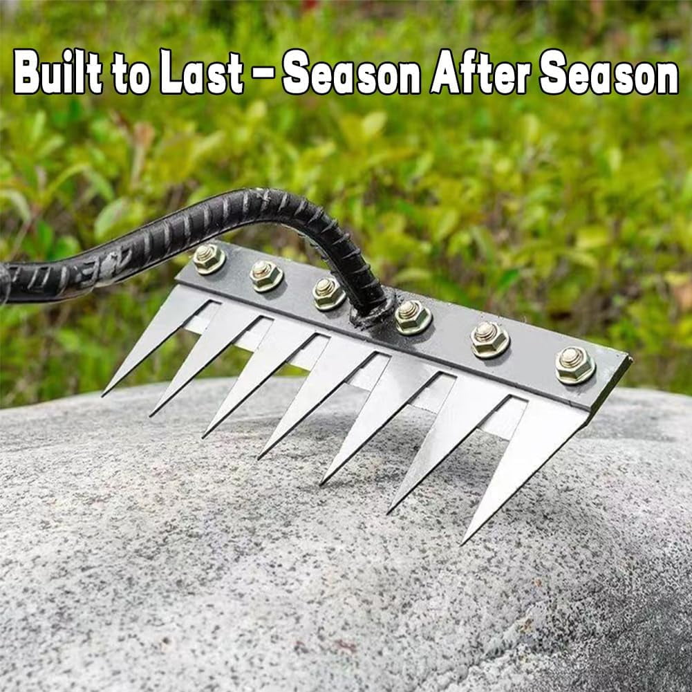 Iron Rake 2.0 - Upgraded Iron Weeding Rake for Gardening and Weeding, Heavy Duty Carbon Steel Rakes with 5/6/7/8 Teeth for Lawn Loosening, Dethatching in Tight Spaces (7 Teeth)