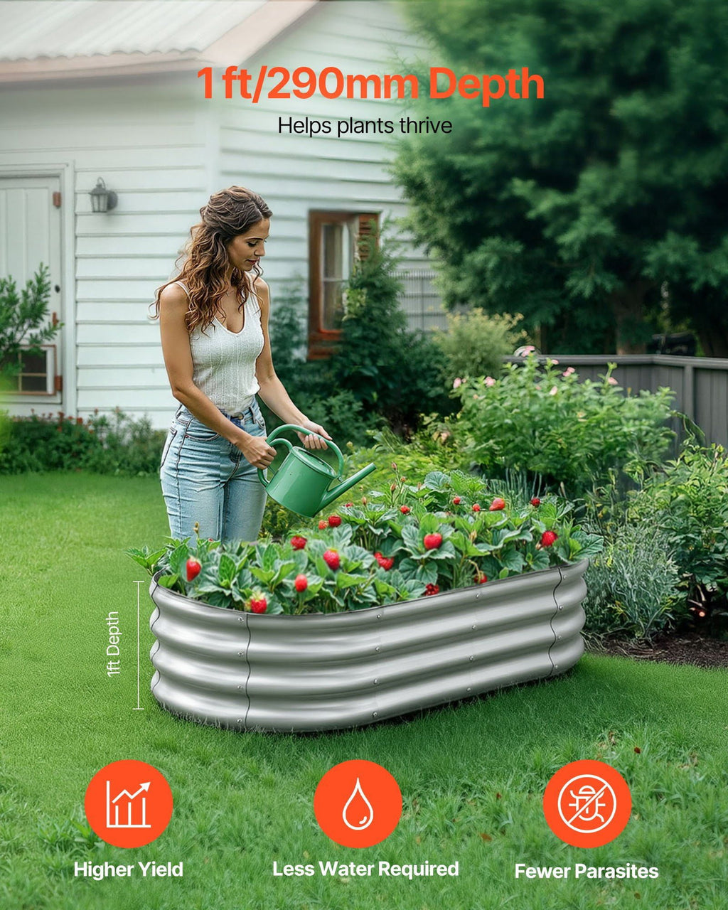 Metal Raised Garden Bed, 4 x 2 x 1 ft Oval Outdoor Galvanized Planter Garden Box, Open Bottom Design, Large Planter Raised Bed for Growing Vegetables, Flowers, and Succulents, Galvanized Color