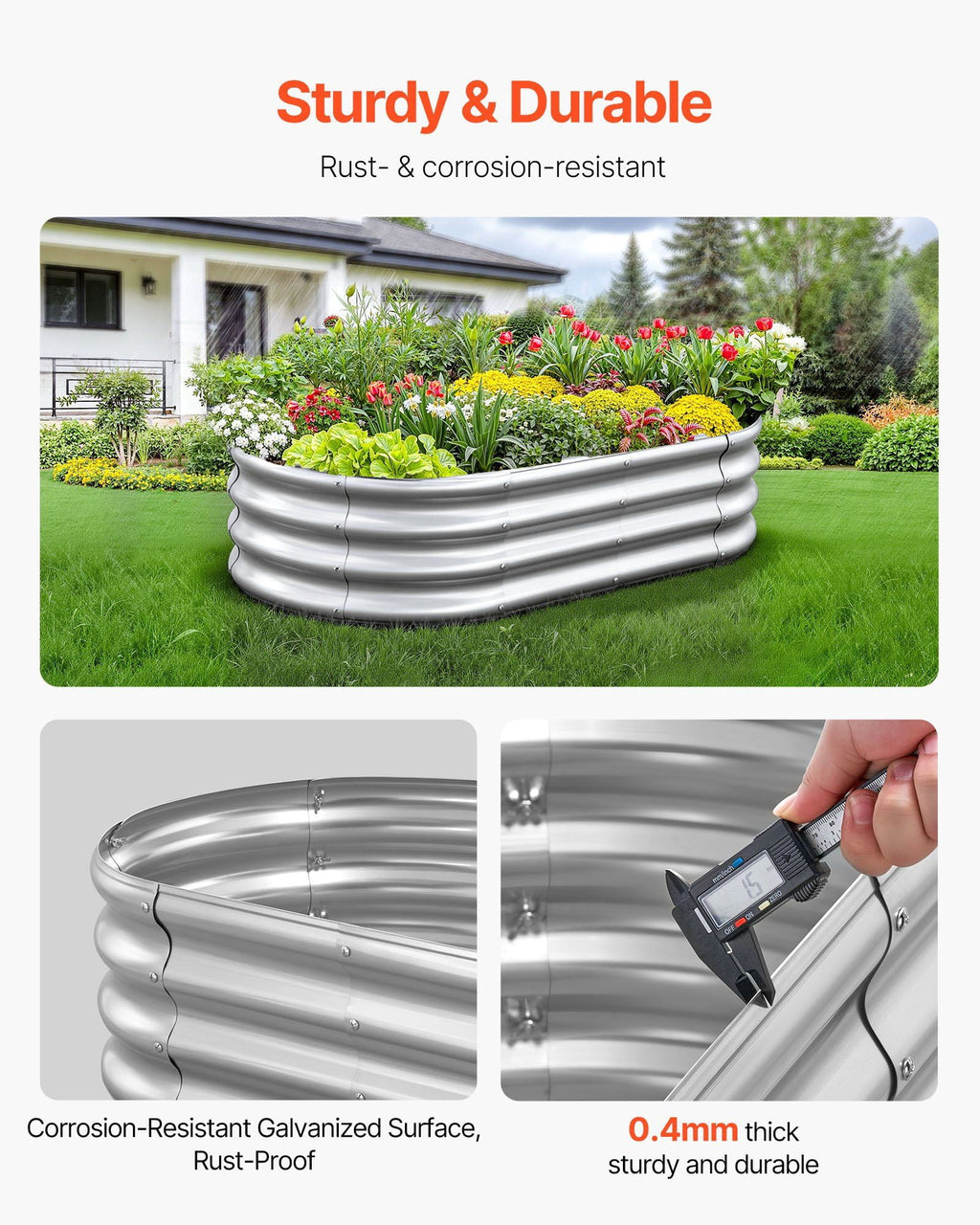 Metal Raised Garden Bed, 4 x 2 x 1 ft Oval Outdoor Galvanized Planter Garden Box, Open Bottom Design, Large Planter Raised Bed for Growing Vegetables, Flowers, and Succulents, Galvanized Color