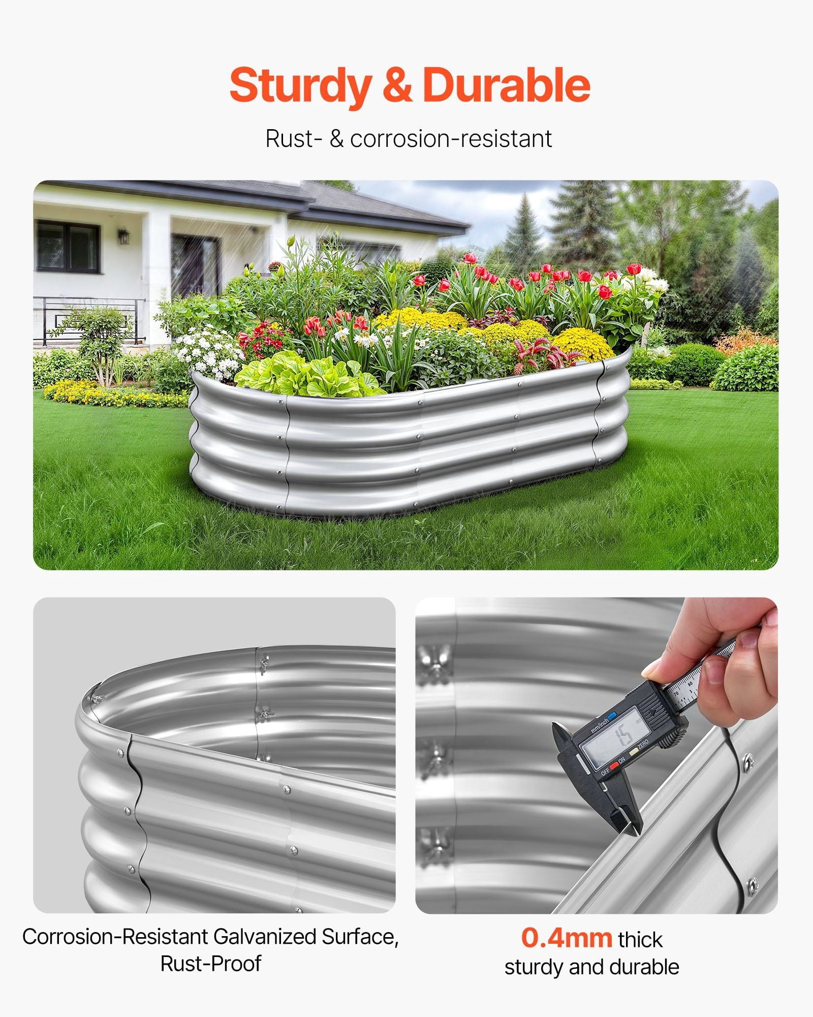 Metal Raised Garden Bed, 4 x 2 x 1 ft Oval Outdoor Galvanized Planter Garden Box, Open Bottom Design, Large Planter Raised Bed for Growing Vegetables, Flowers, and Succulents, Galvanized Color
