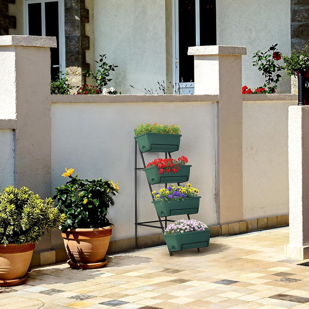 Raised Garden Bed 4 Tier Vertical Garden Planters Indoor Outdoor Raised Planter Box with Legs Elevated Herb Garden Planter for Flowers Vegetables Plants, Green, 16.8 * 18.3 * 41.5 Inches