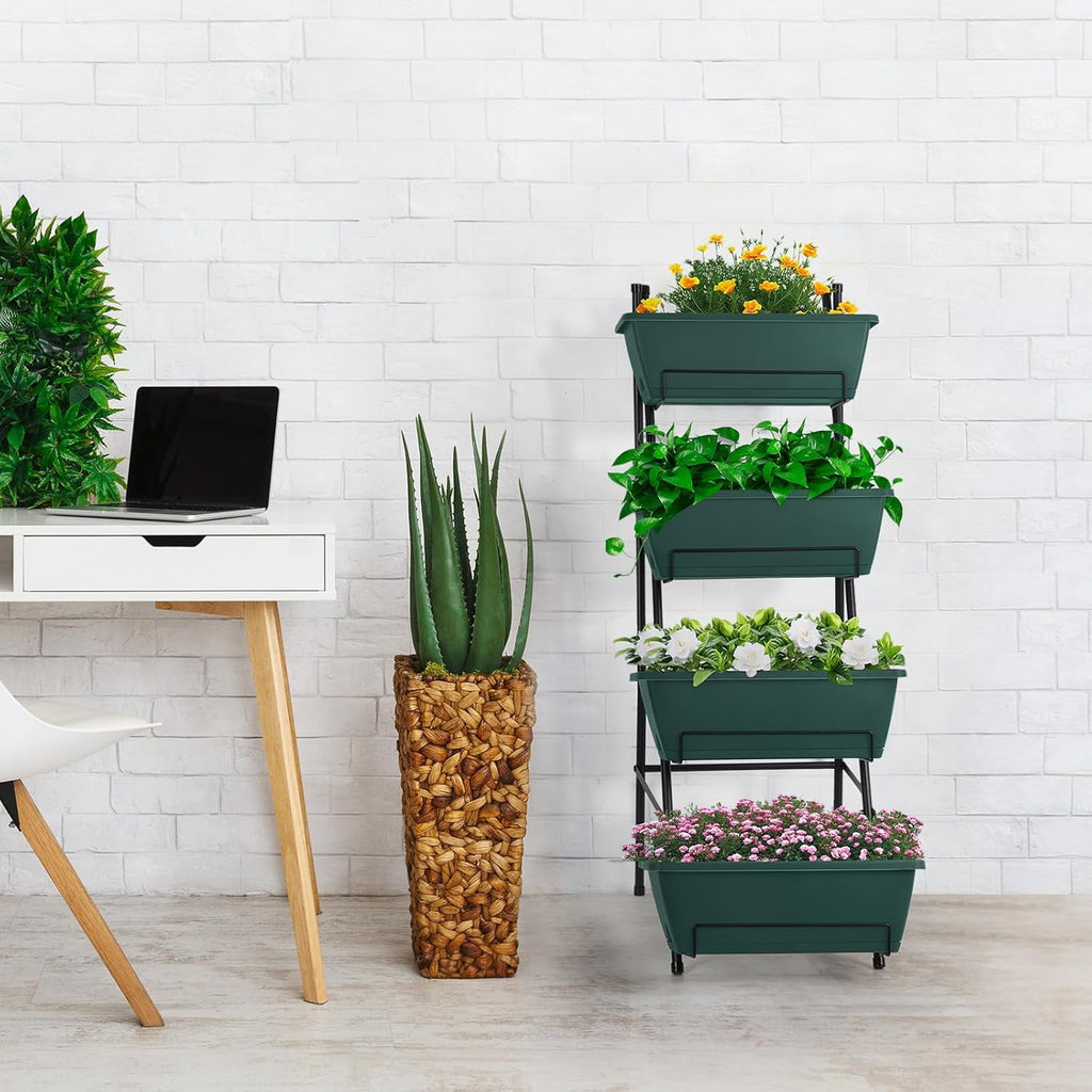 Raised Garden Bed 4 Tier Vertical Garden Planters Indoor Outdoor Raised Planter Box with Legs Elevated Herb Garden Planter for Flowers Vegetables Plants, Green, 16.8 * 18.3 * 41.5 Inches