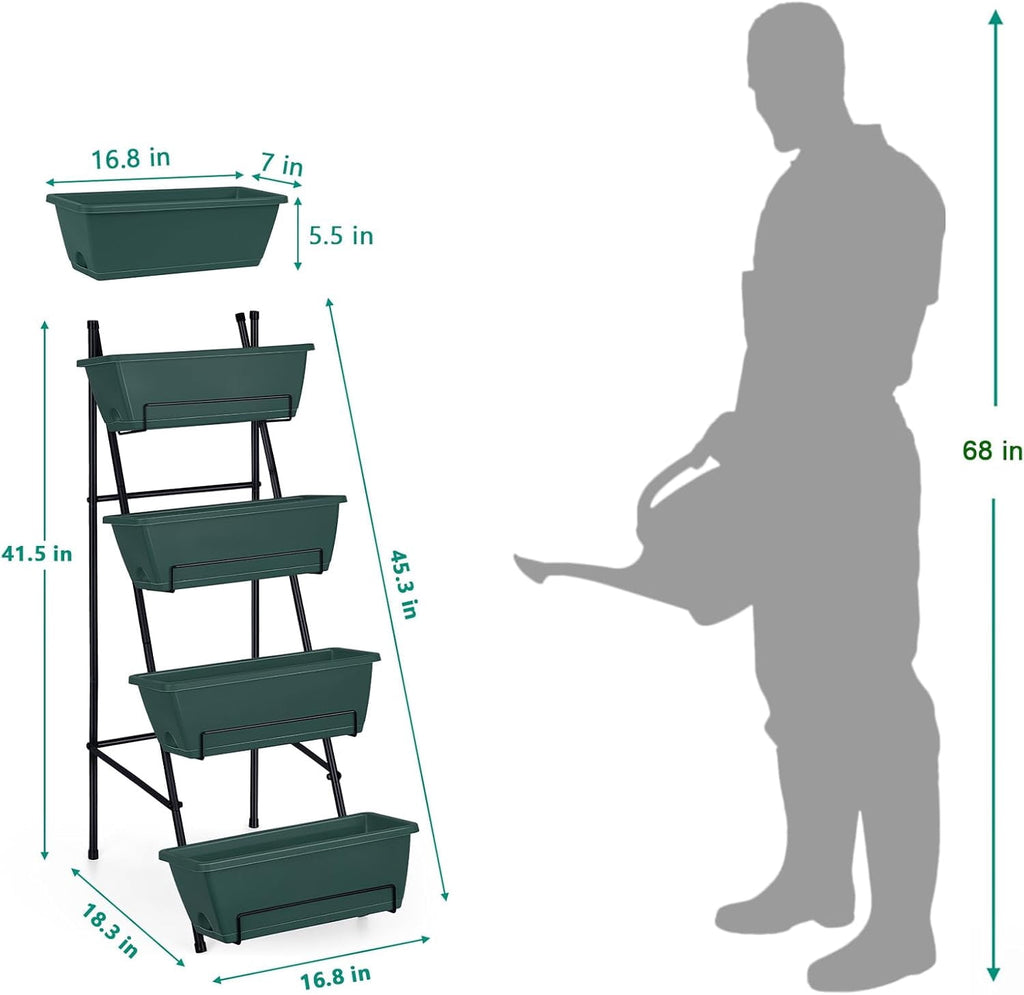 Raised Garden Bed 4 Tier Vertical Garden Planters Indoor Outdoor Raised Planter Box with Legs Elevated Herb Garden Planter for Flowers Vegetables Plants, Green, 16.8 * 18.3 * 41.5 Inches