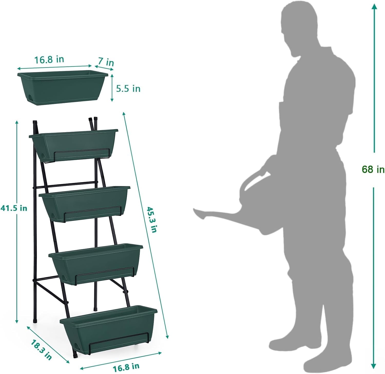 Raised Garden Bed 4 Tier Vertical Garden Planters Indoor Outdoor Raised Planter Box with Legs Elevated Herb Garden Planter for Flowers Vegetables Plants, Green, 16.8 * 18.3 * 41.5 Inches