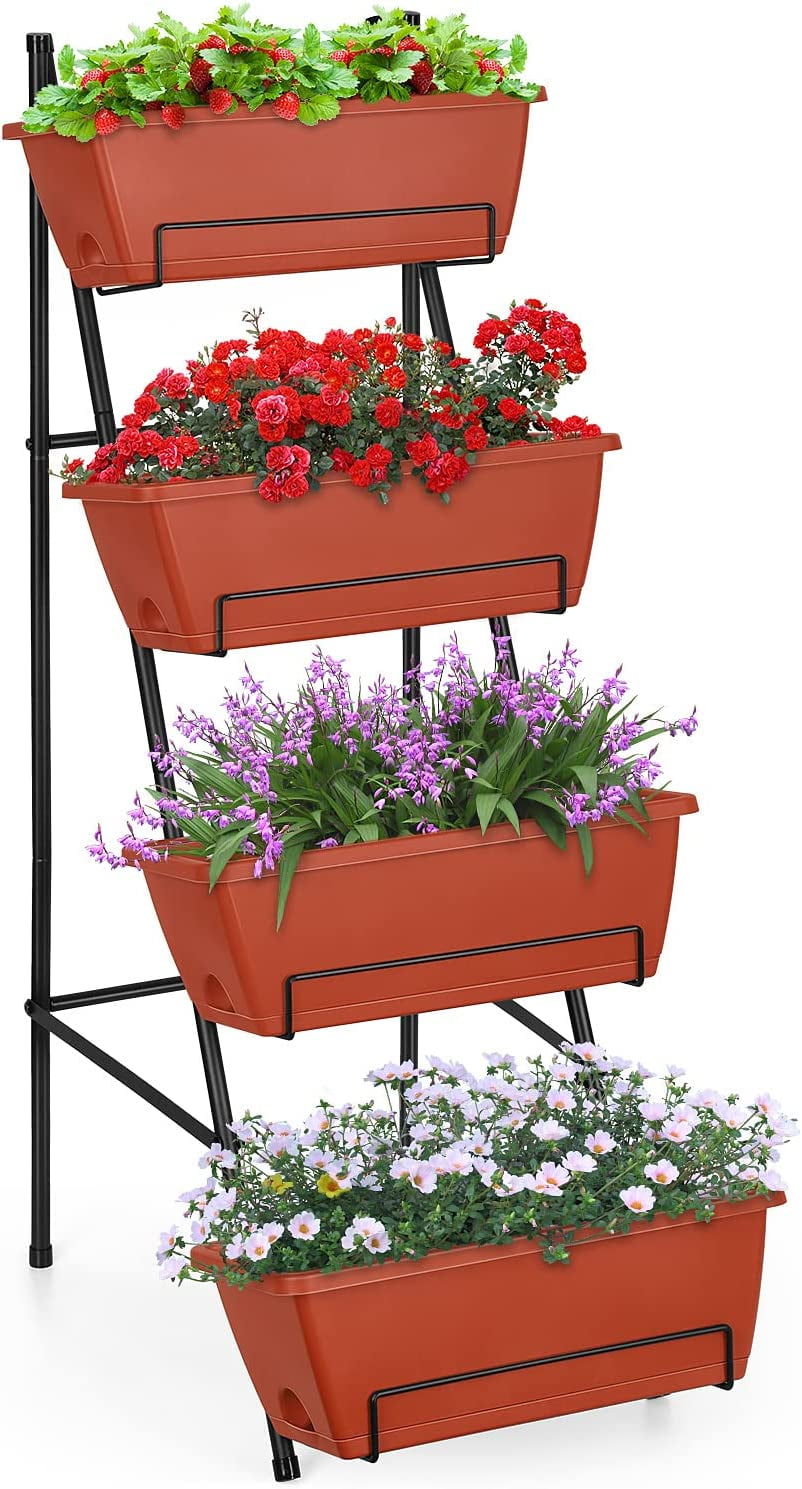 Raised Garden Bed 4 Tier Vertical Garden Planters Indoor Outdoor Raised Planter Box with Legs Elevated Herb Garden Planter for Flowers Vegetables Plants, Green, 16.8 * 18.3 * 41.5 Inches