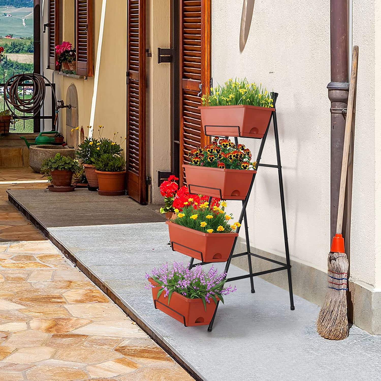 Raised Garden Bed 4 Tier Vertical Garden Planters Indoor Outdoor Raised Planter Box with Legs Elevated Herb Garden Planter for Flowers Vegetables Plants, Green, 16.8 * 18.3 * 41.5 Inches