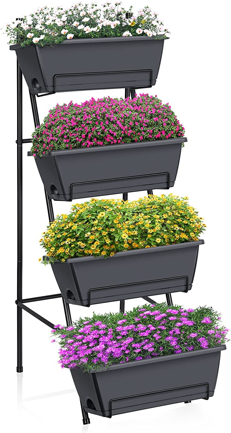 Raised Garden Bed 4 Tier Vertical Garden Planters Indoor Outdoor Raised Planter Box with Legs Elevated Herb Garden Planter for Flowers Vegetables Plants, Green, 16.8 * 18.3 * 41.5 Inches