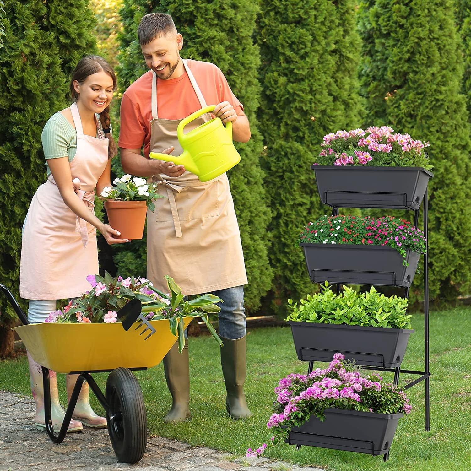 Raised Garden Bed 4 Tier Vertical Garden Planters Indoor Outdoor Raised Planter Box with Legs Elevated Herb Garden Planter for Flowers Vegetables Plants, Green, 16.8 * 18.3 * 41.5 Inches