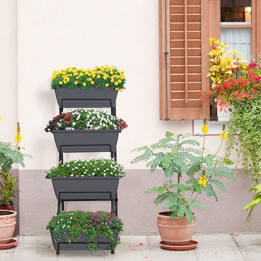 Raised Garden Bed 4 Tier Vertical Garden Planters Indoor Outdoor Raised Planter Box with Legs Elevated Herb Garden Planter for Flowers Vegetables Plants, Green, 16.8 * 18.3 * 41.5 Inches