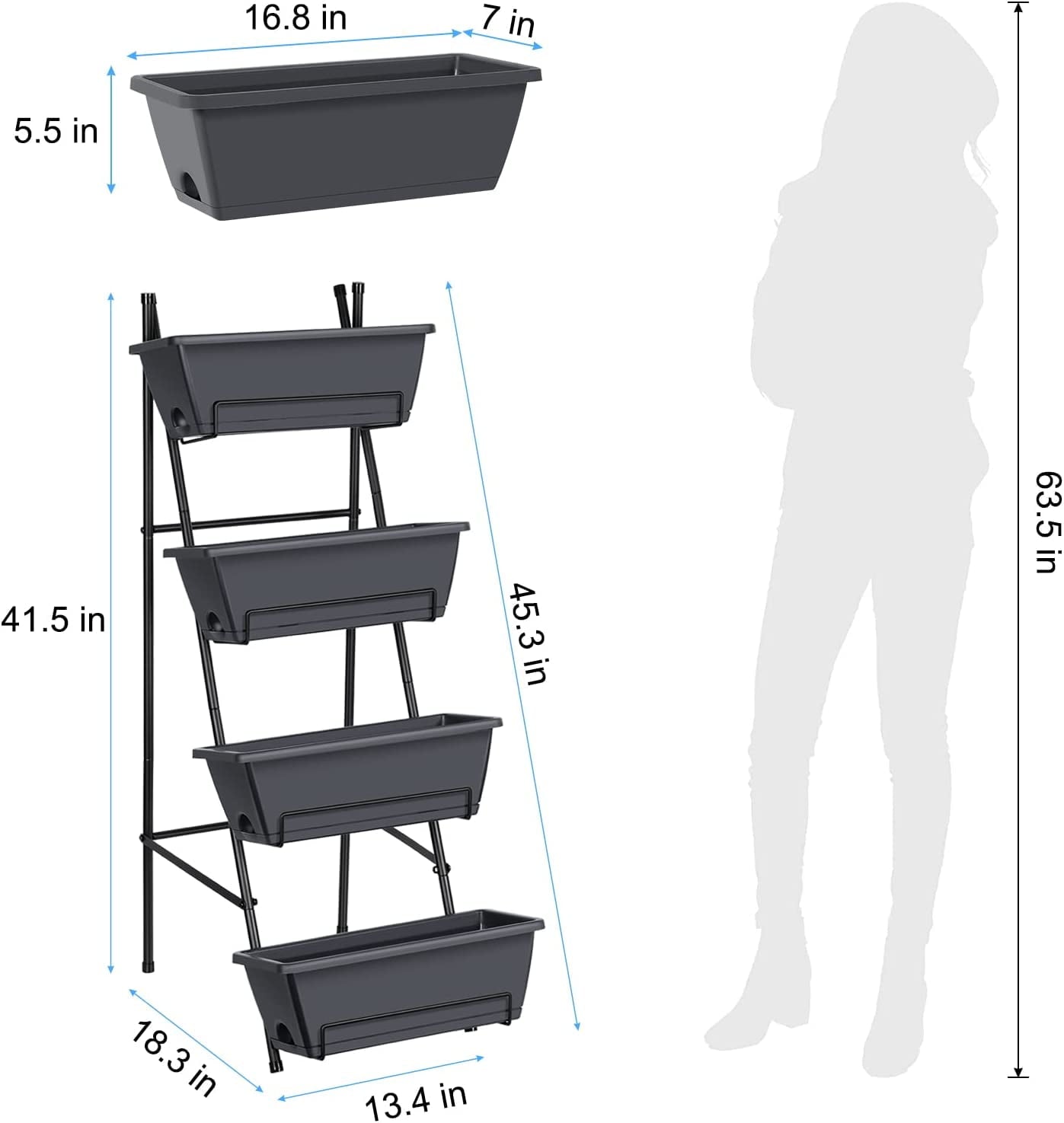 Raised Garden Bed 4 Tier Vertical Garden Planters Indoor Outdoor Raised Planter Box with Legs Elevated Herb Garden Planter for Flowers Vegetables Plants, Green, 16.8 * 18.3 * 41.5 Inches