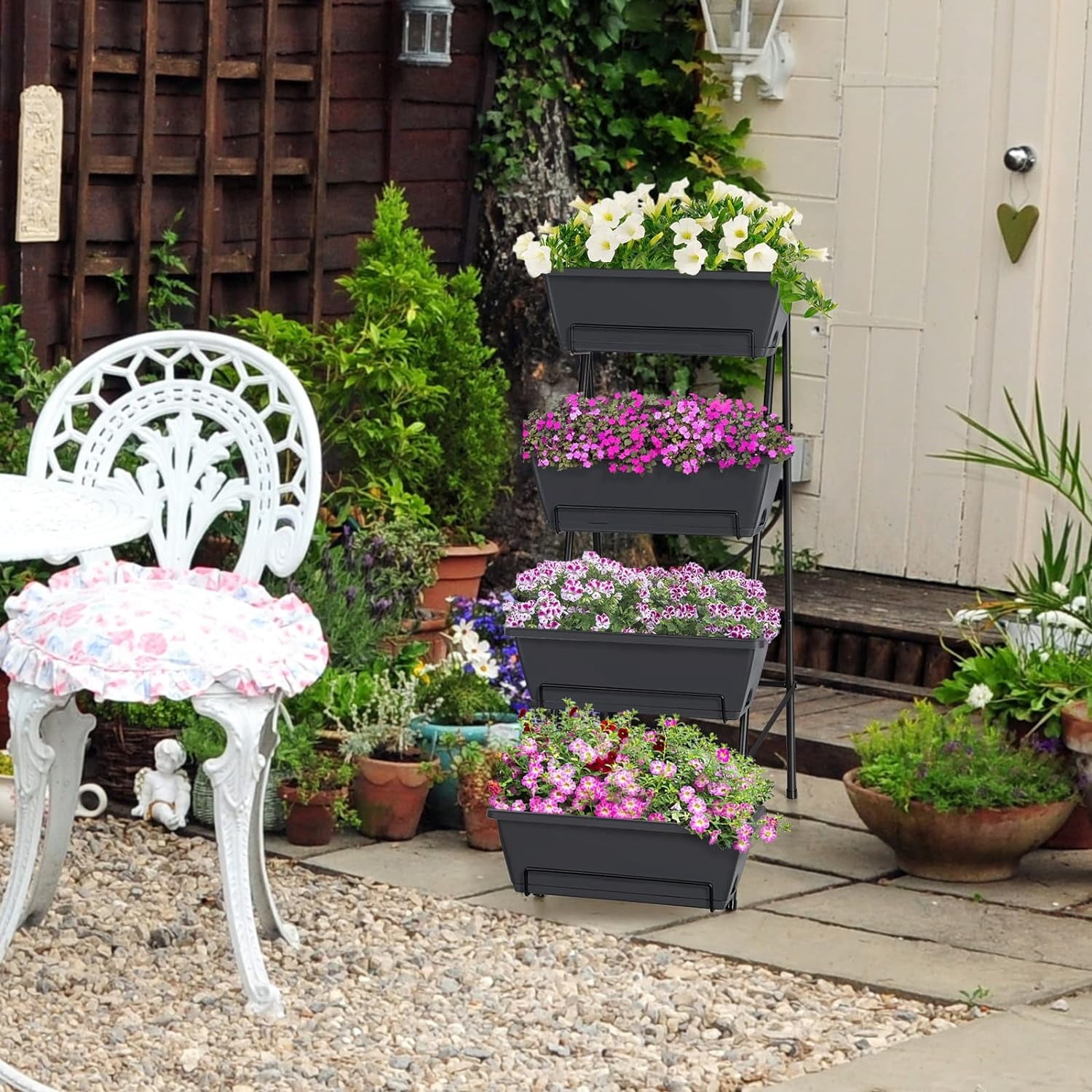 Raised Garden Bed 4 Tier Vertical Garden Planters Indoor Outdoor Raised Planter Box with Legs Elevated Herb Garden Planter for Flowers Vegetables Plants, Green, 16.8 * 18.3 * 41.5 Inches