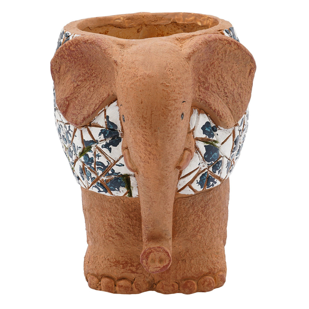 Blue &amp; White Porcelain Elephant Planter - Hand-Painted Magnesium Oxide Flower Pot, Indoor/Outdoor Use (Brown, 50lb Capacity)
