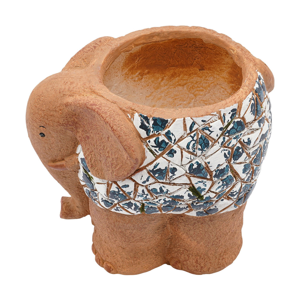 Blue &amp; White Porcelain Elephant Planter - Hand-Painted Magnesium Oxide Flower Pot, Indoor/Outdoor Use (Brown, 50lb Capacity)