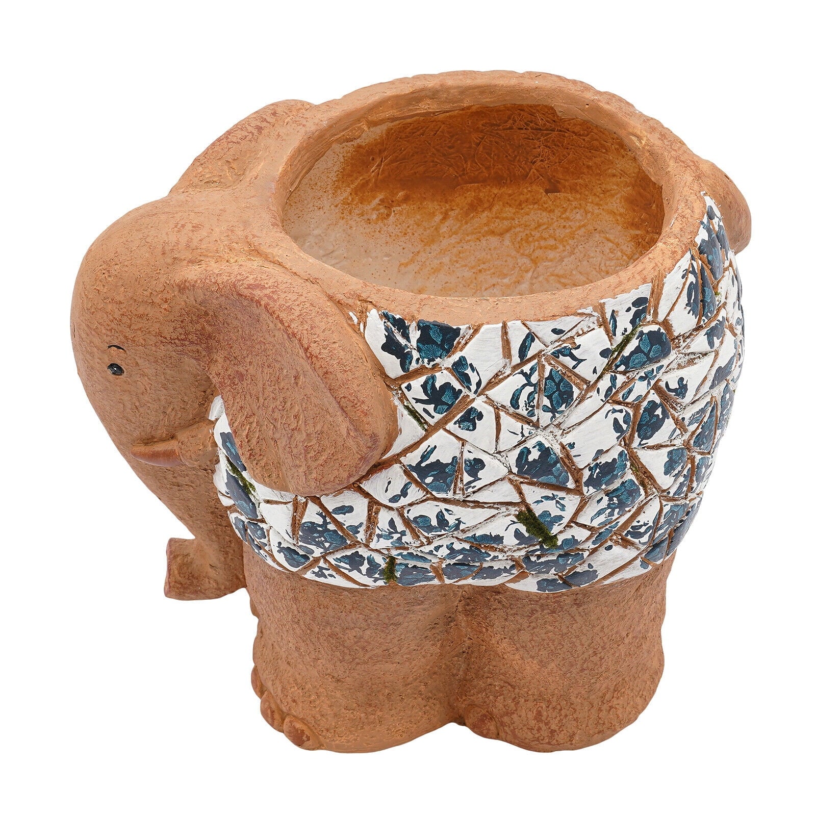 Blue &amp; White Porcelain Elephant Planter - Hand-Painted Magnesium Oxide Flower Pot, Indoor/Outdoor Use (Brown, 50lb Capacity)